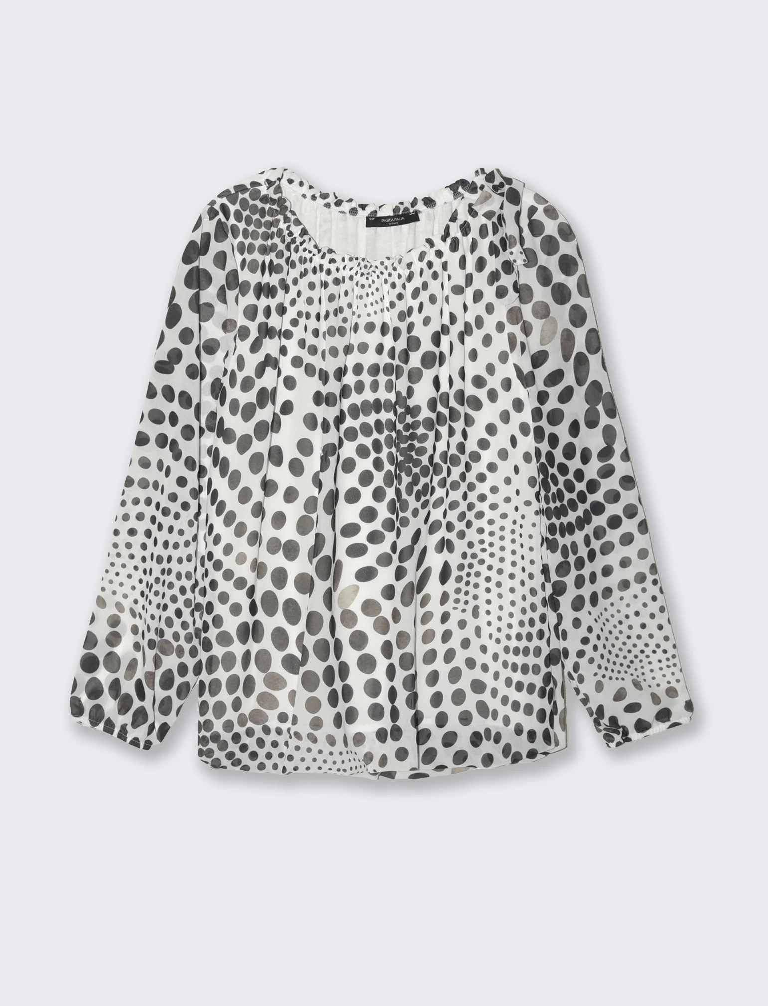Blusa ampia in tessuto leggero con stampa e fiocco su una spalla. - Bianco-nero - Image 4