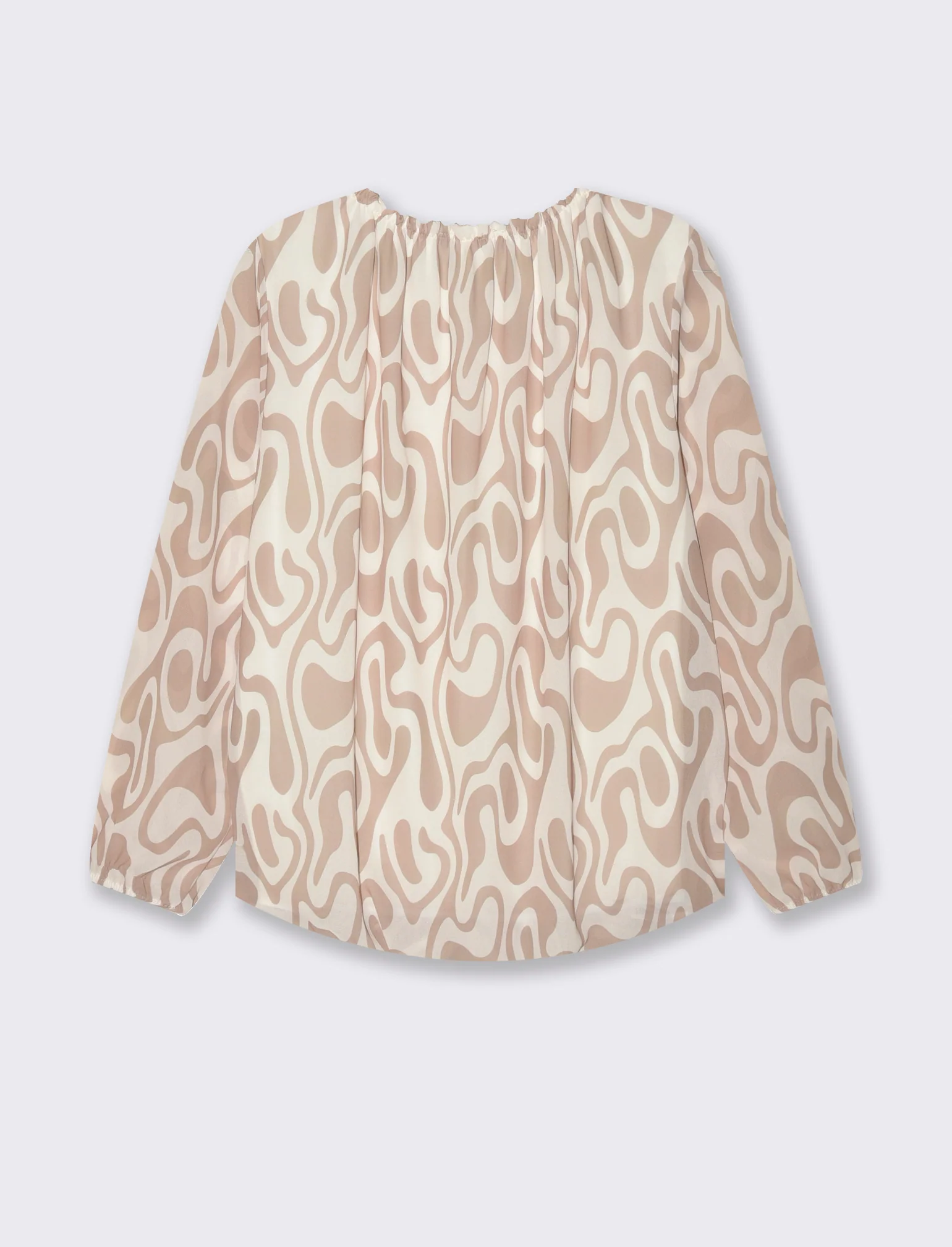 Blusa ampia in tessuto leggero con stampa e fiocco su una spalla. - Cammello - Image 4