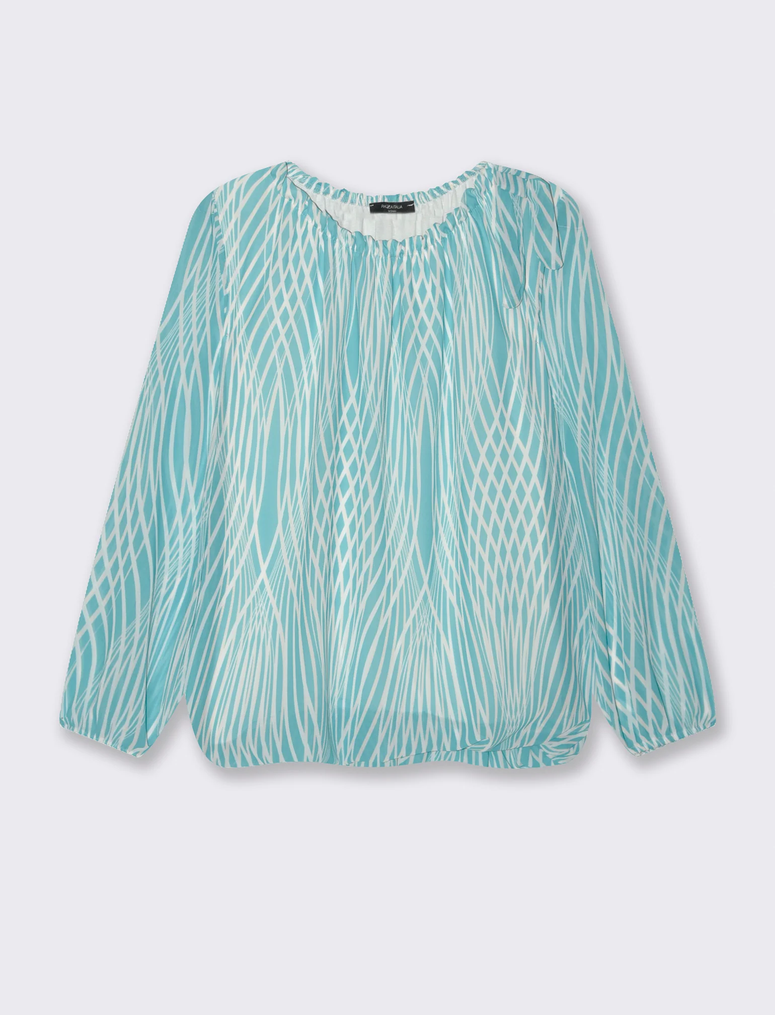 Blusa ampia in tessuto leggero con stampa e fiocco su una spalla. - Verde - Image 3