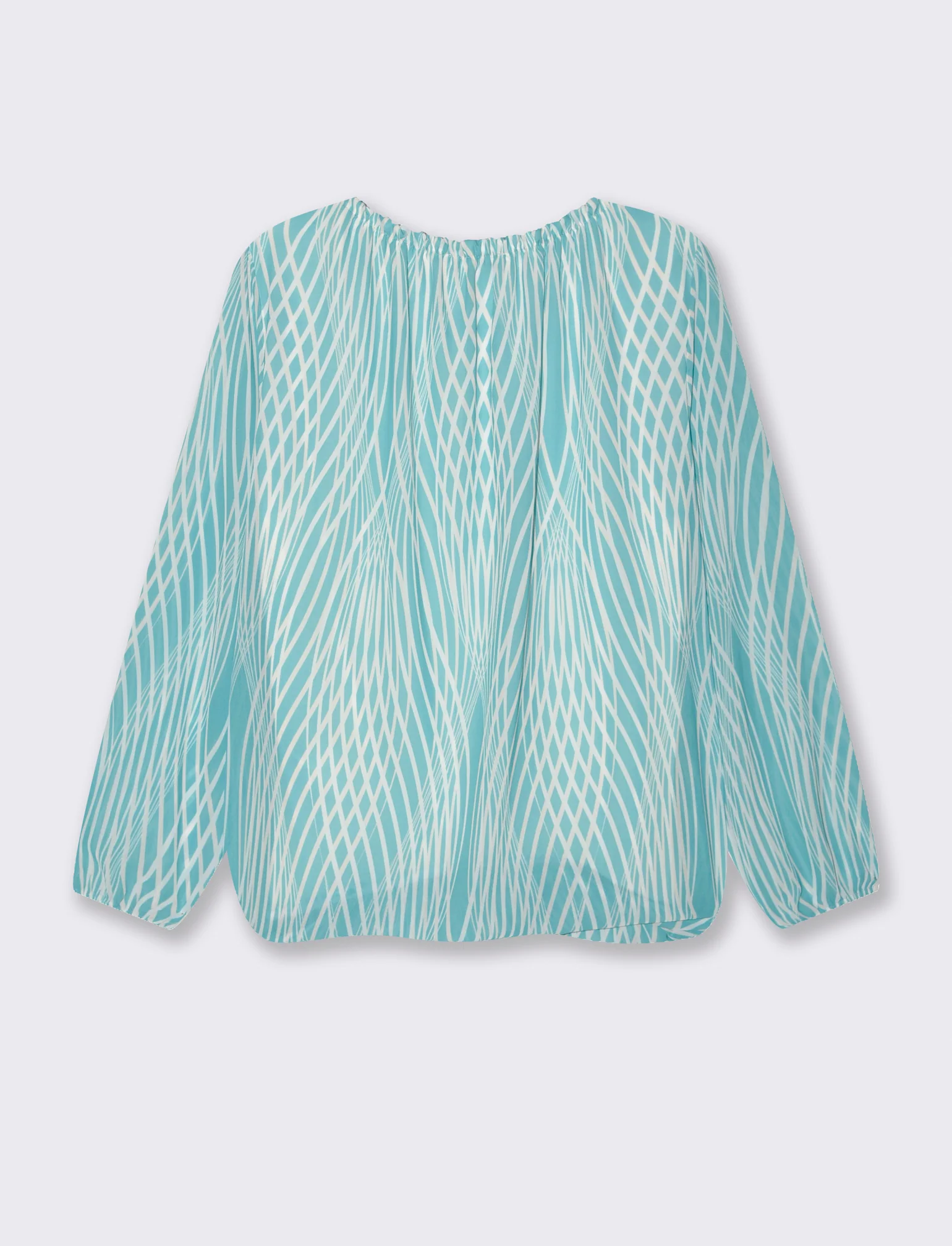 Blusa ampia in tessuto leggero con stampa e fiocco su una spalla. - Verde - Image 4