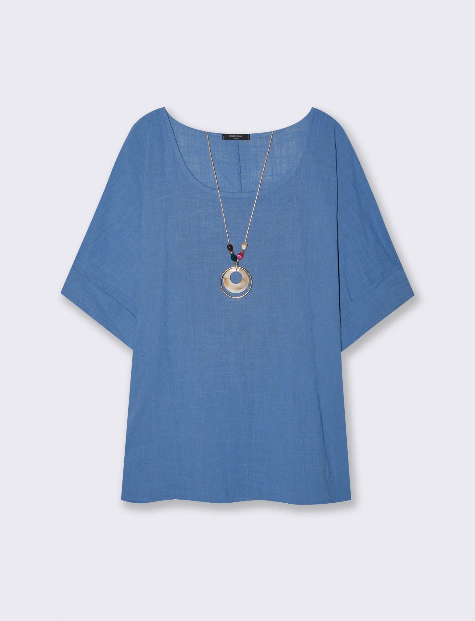 Blusa collo rotondo manica a tre quarti - Denim