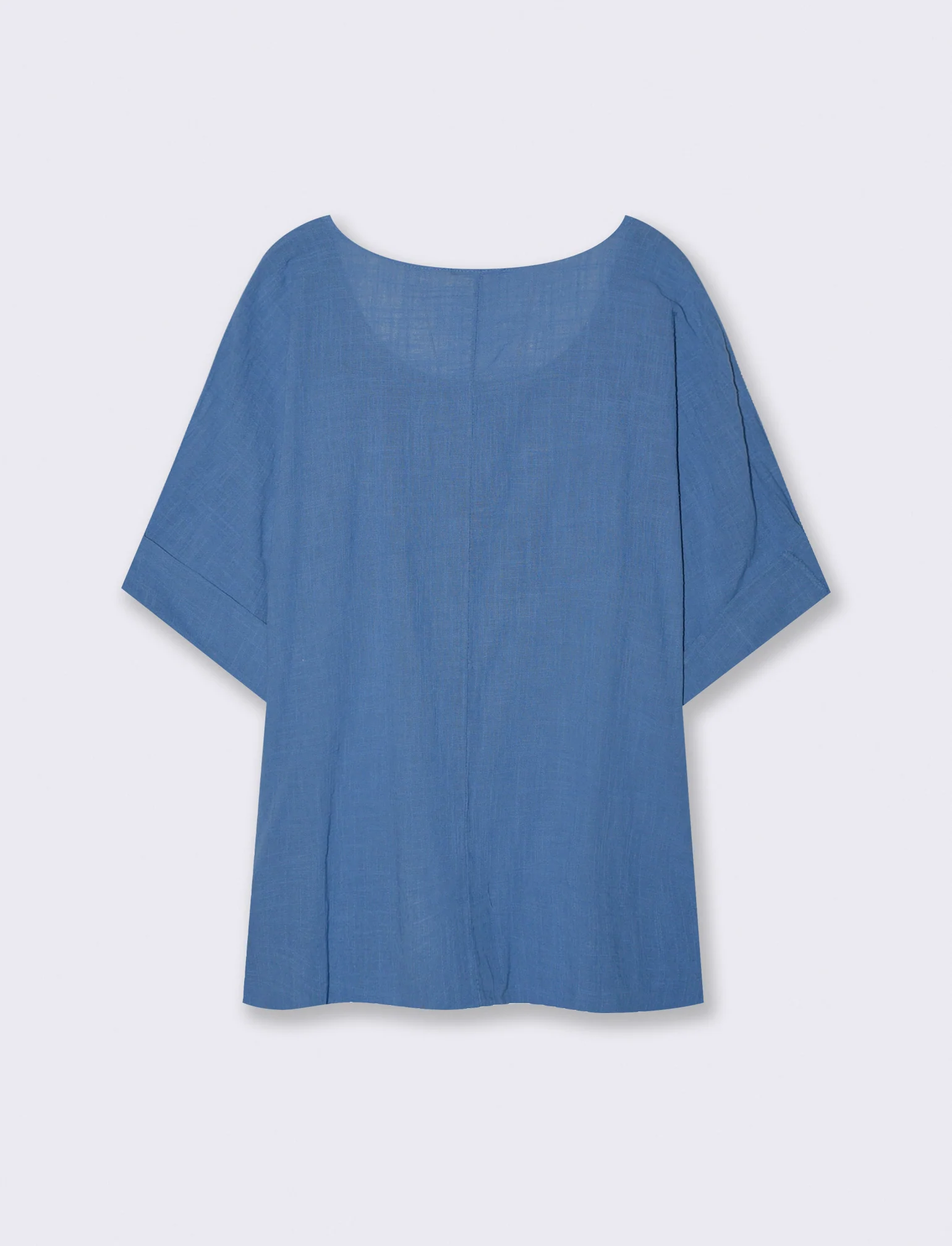 Blusa collo rotondo manica a tre quarti - Denim - Image 2
