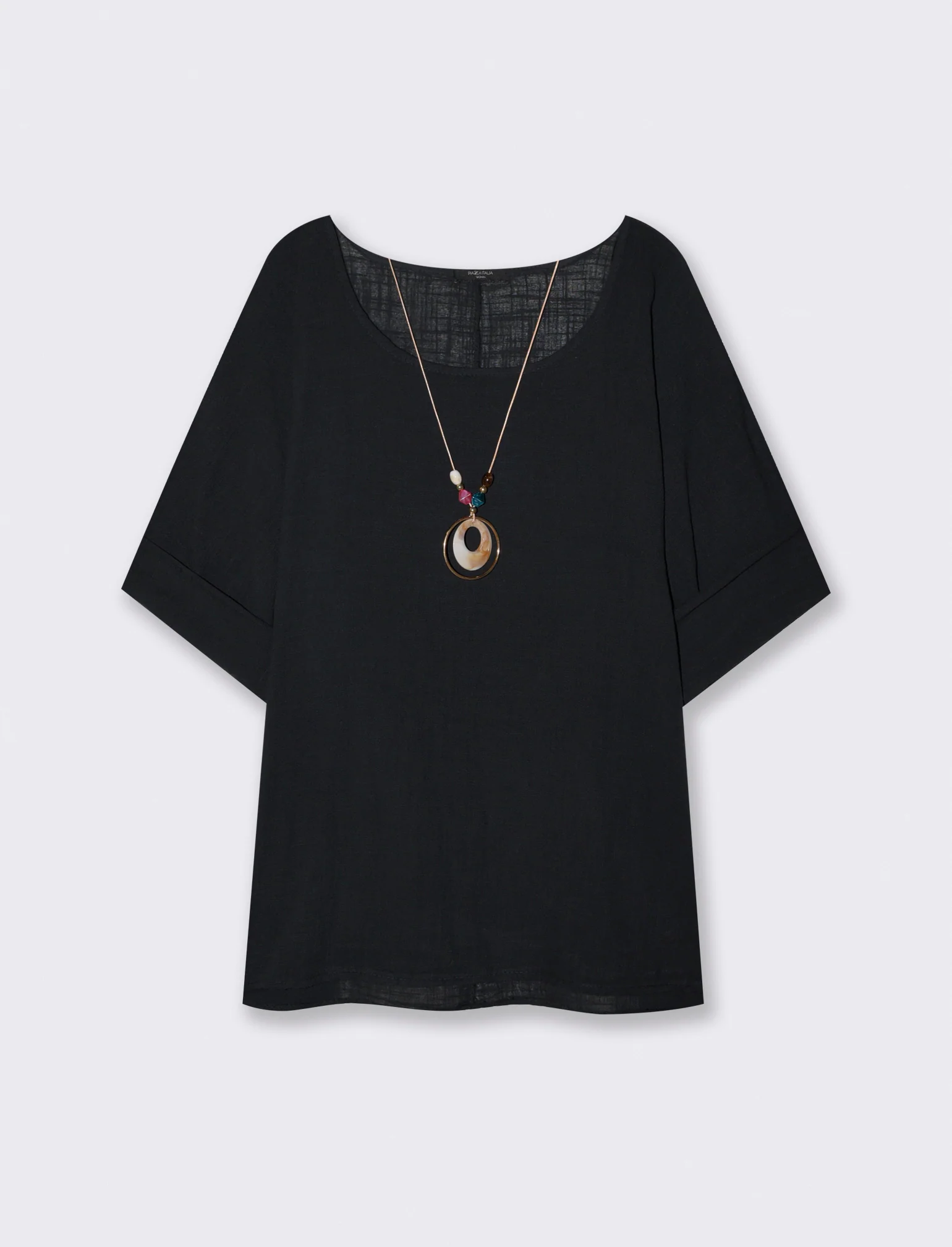 Blusa collo rotondo manica a tre quarti - Nero