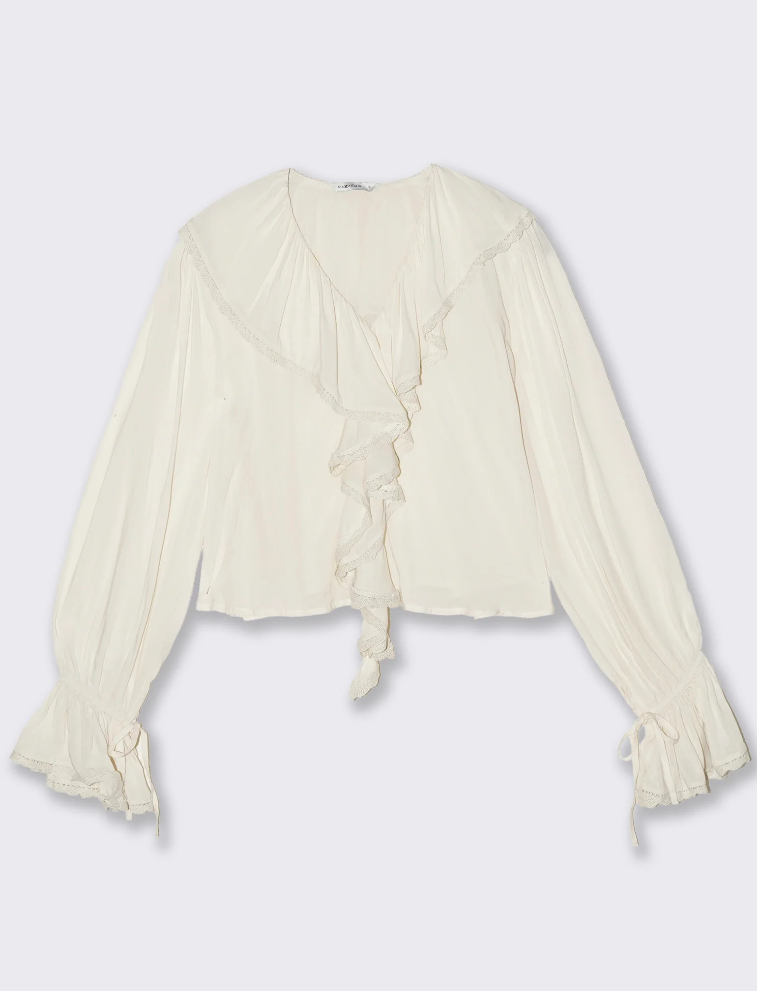 Blusa con rouches e scollo a V - Avorio - Image 4