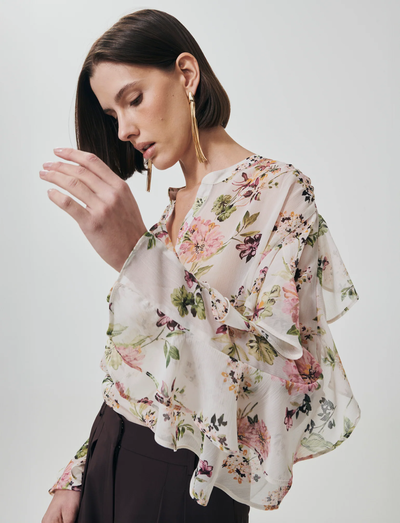 Blusa con rouches e scollo a V - var 1