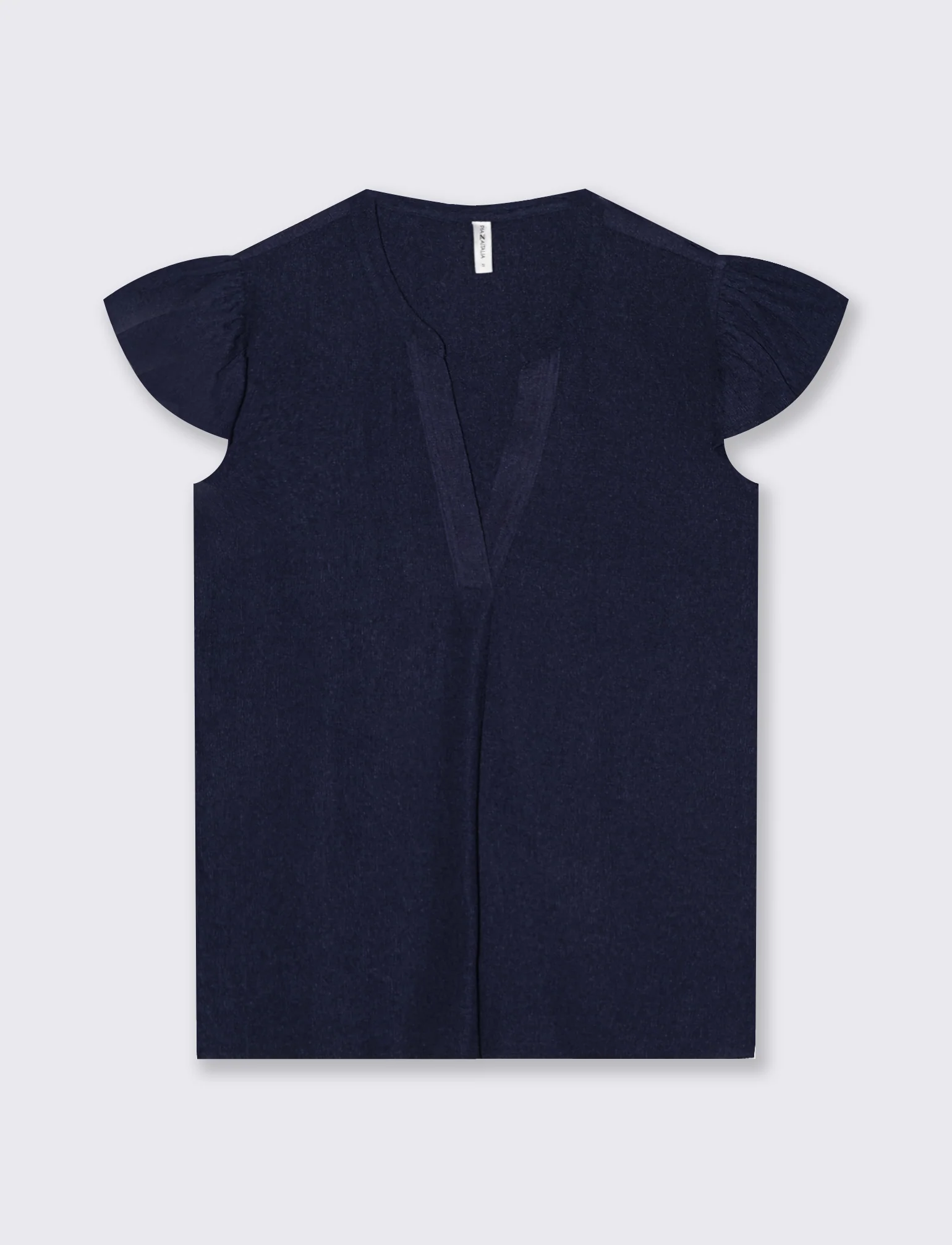 Blusa con scollo a V e rouches maniche - Blu