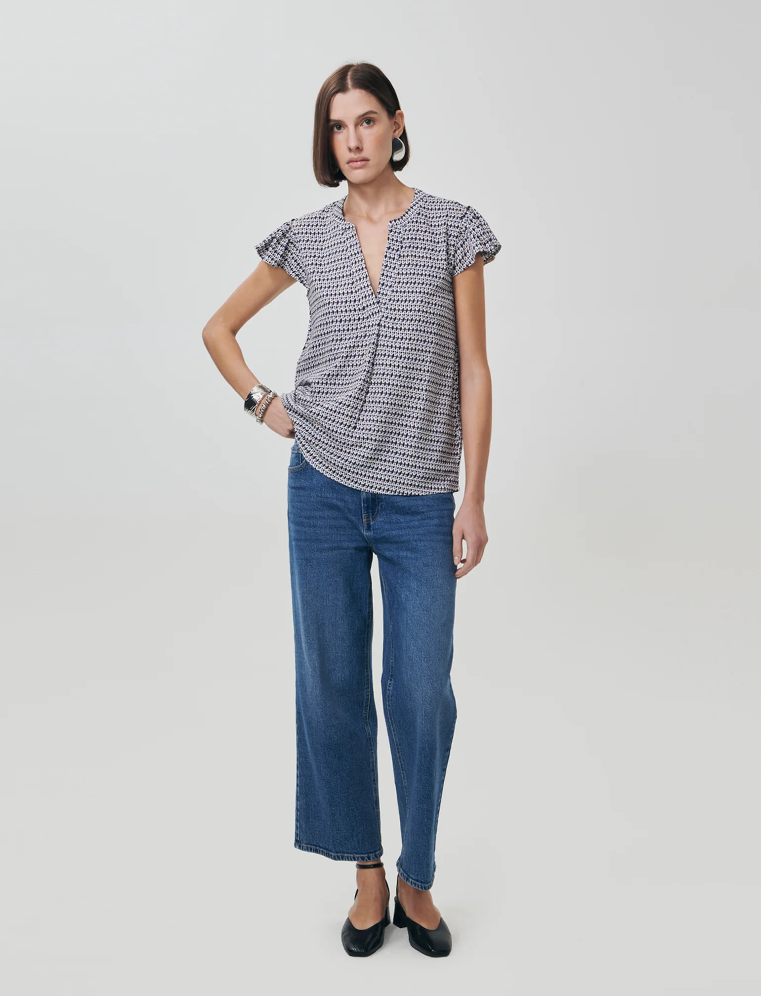 Blusa con scollo a V e rouches maniche - var 2 - Image 3