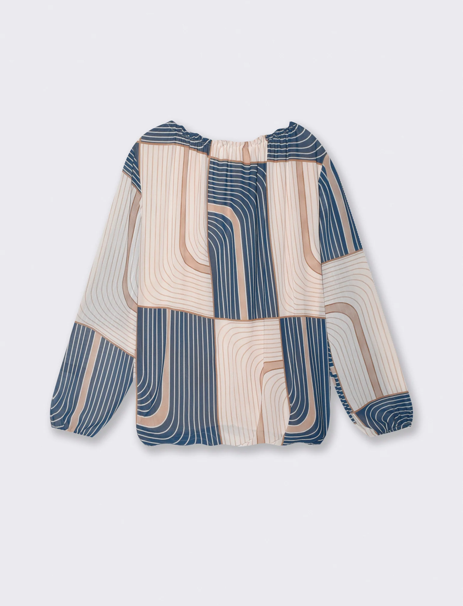 Blusa con stampa e fiocco sull'orlo - Blu - Image 2