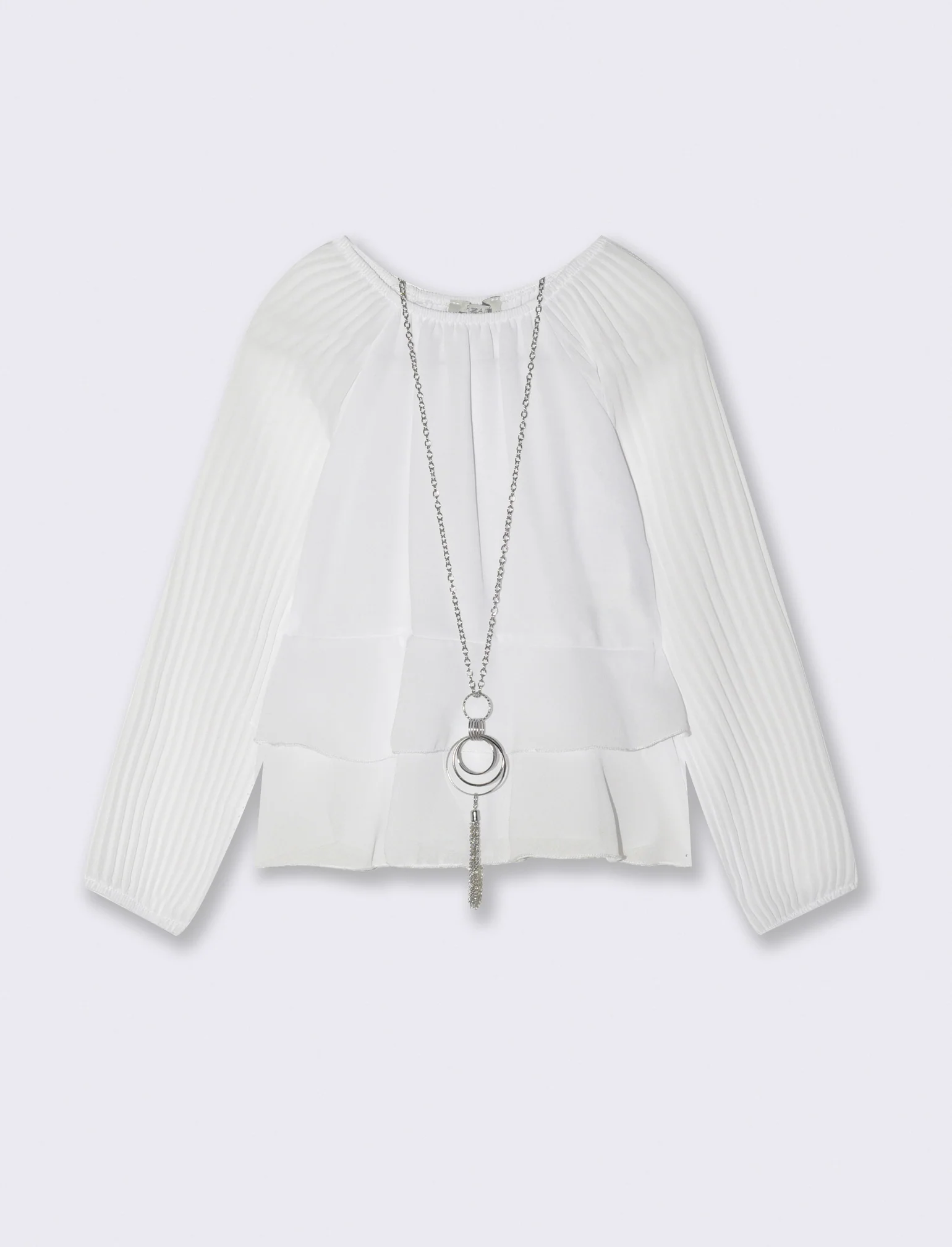 Blusa da bambina con maniche plissé. - Bianco