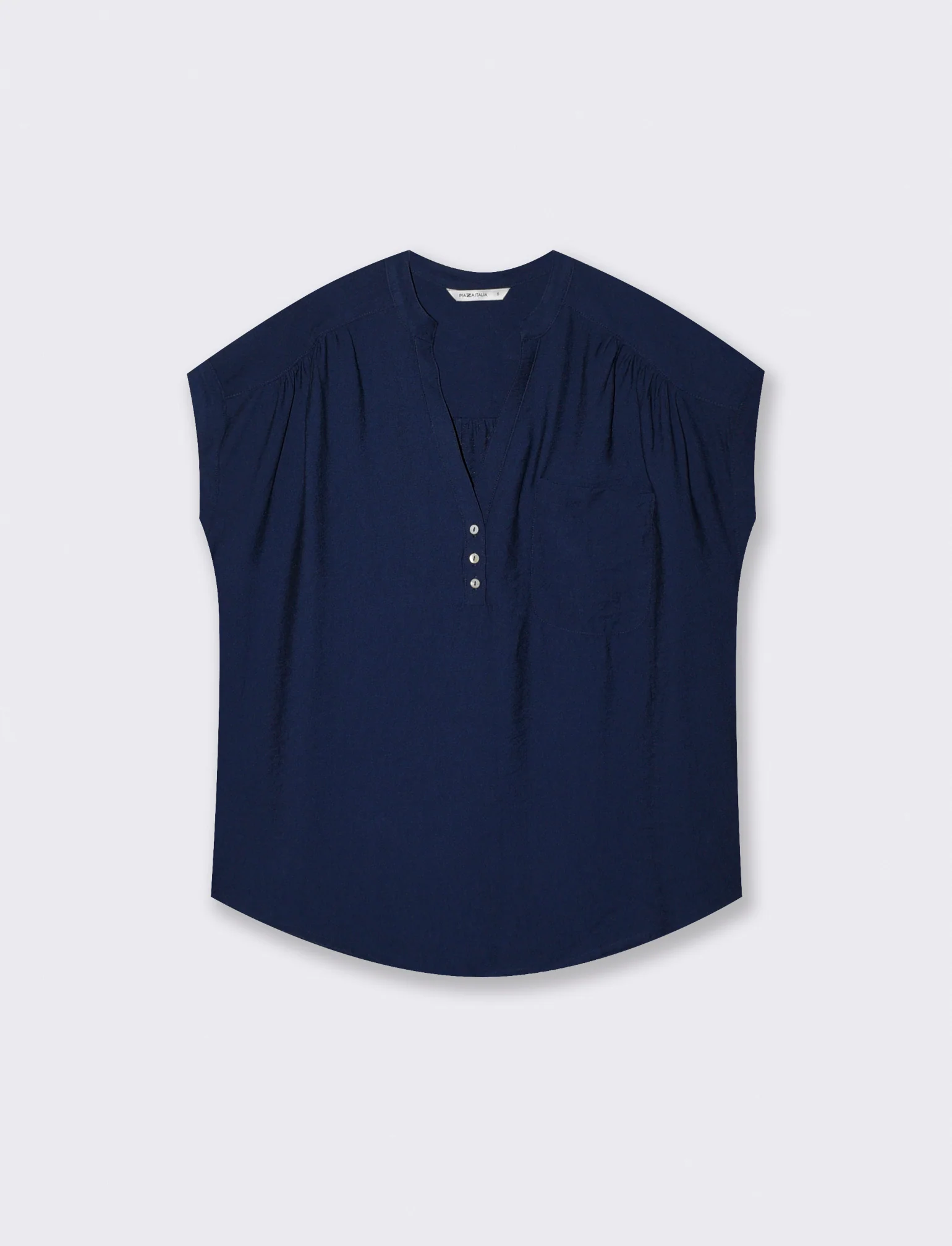 Blusa Giro Manica con Tasca - Blu