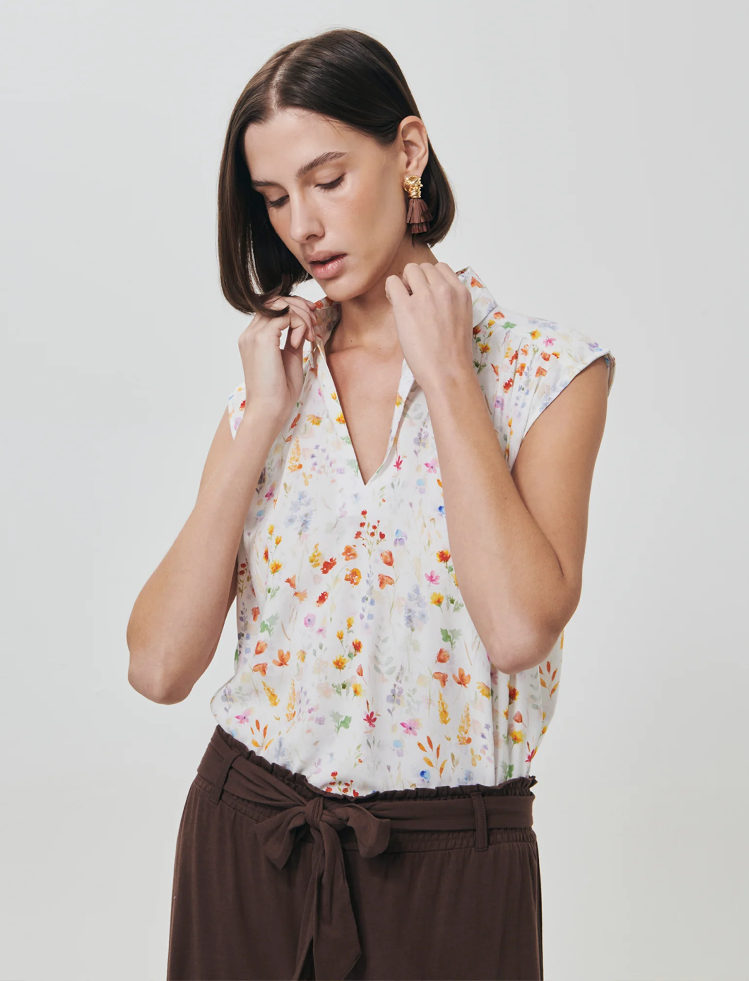 Blusa Giro Maniche Stampata Scollo a V - var 1