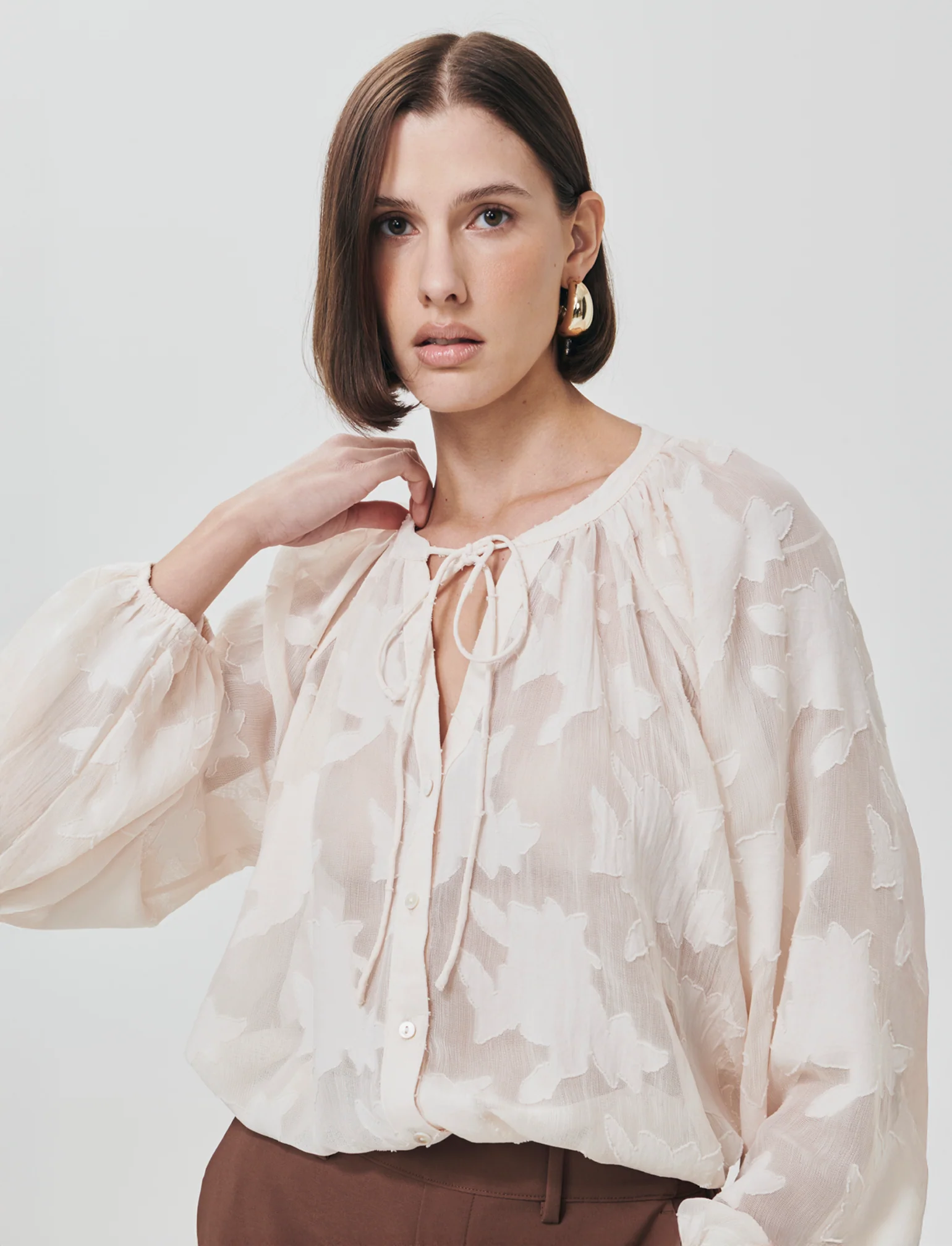 Blusa Manica Lunga con Bottoni Madreperla - Avorio - Image 3