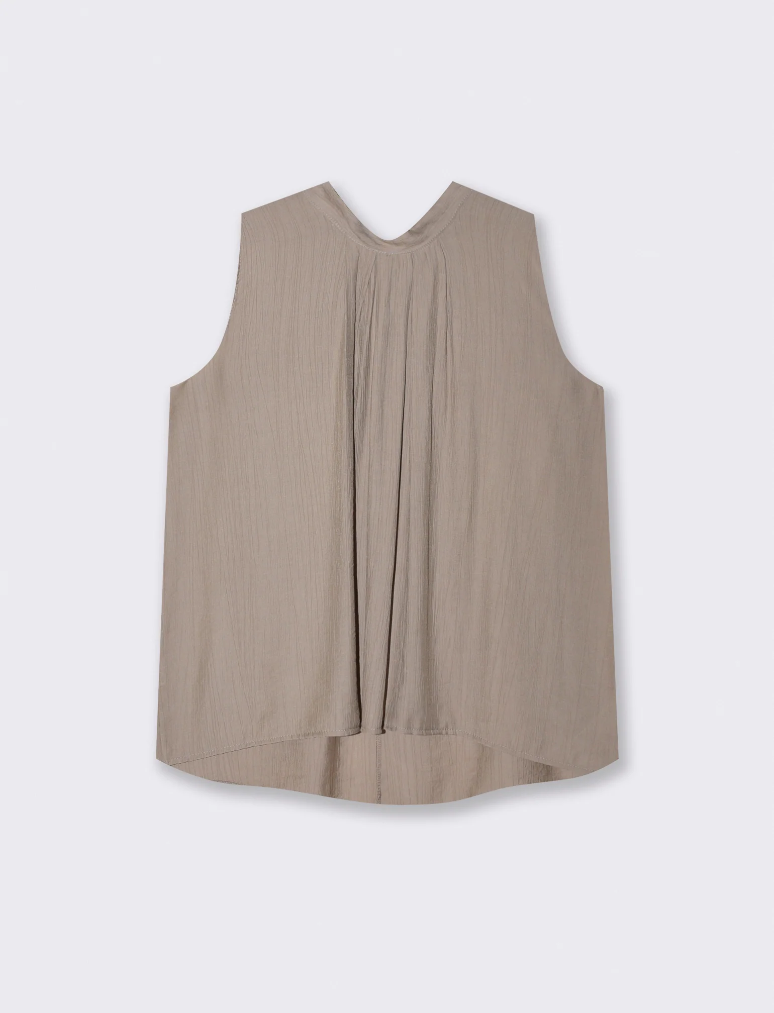 Blusa smanicata con pieghe centrali - Grigio fango