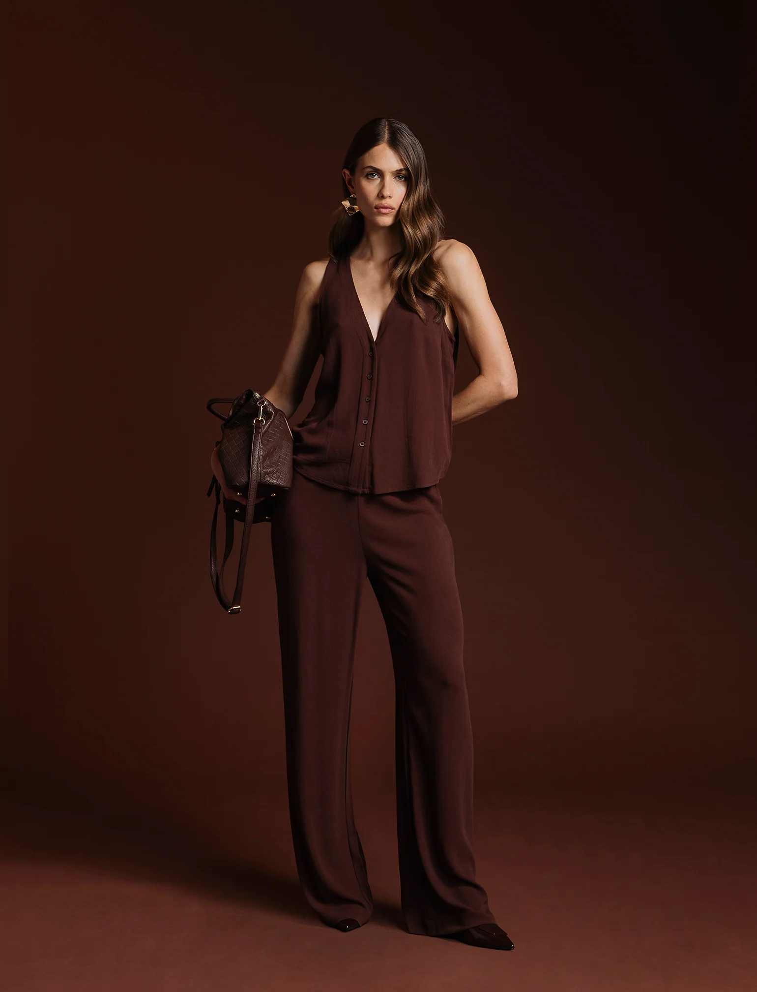BLUSA SMANICATA - Marrone cioccolato