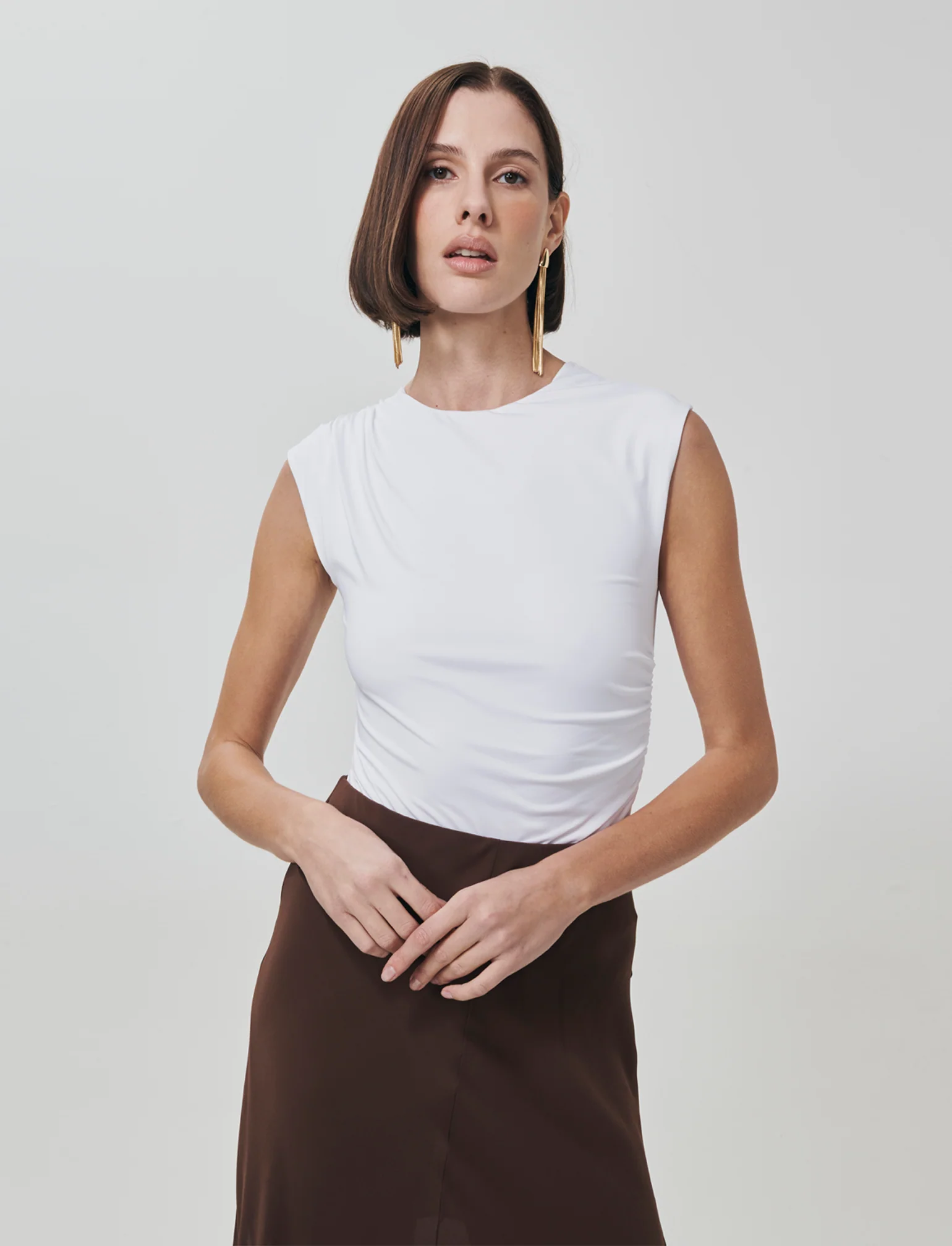 Body con arriccio su fianchi e spalle - Bianco latte