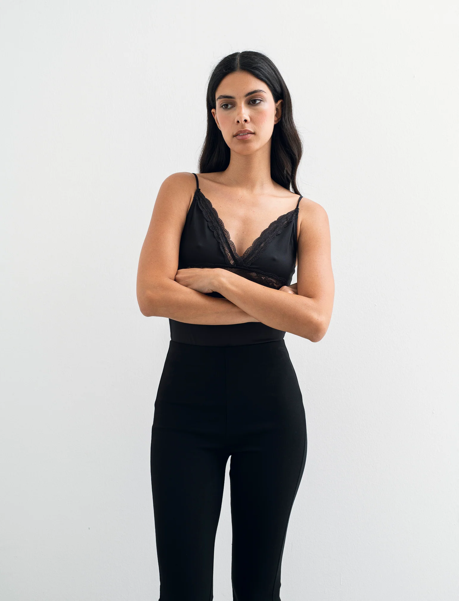 BODY CON INSIERTI IN PIZZO - Nero - Image 4