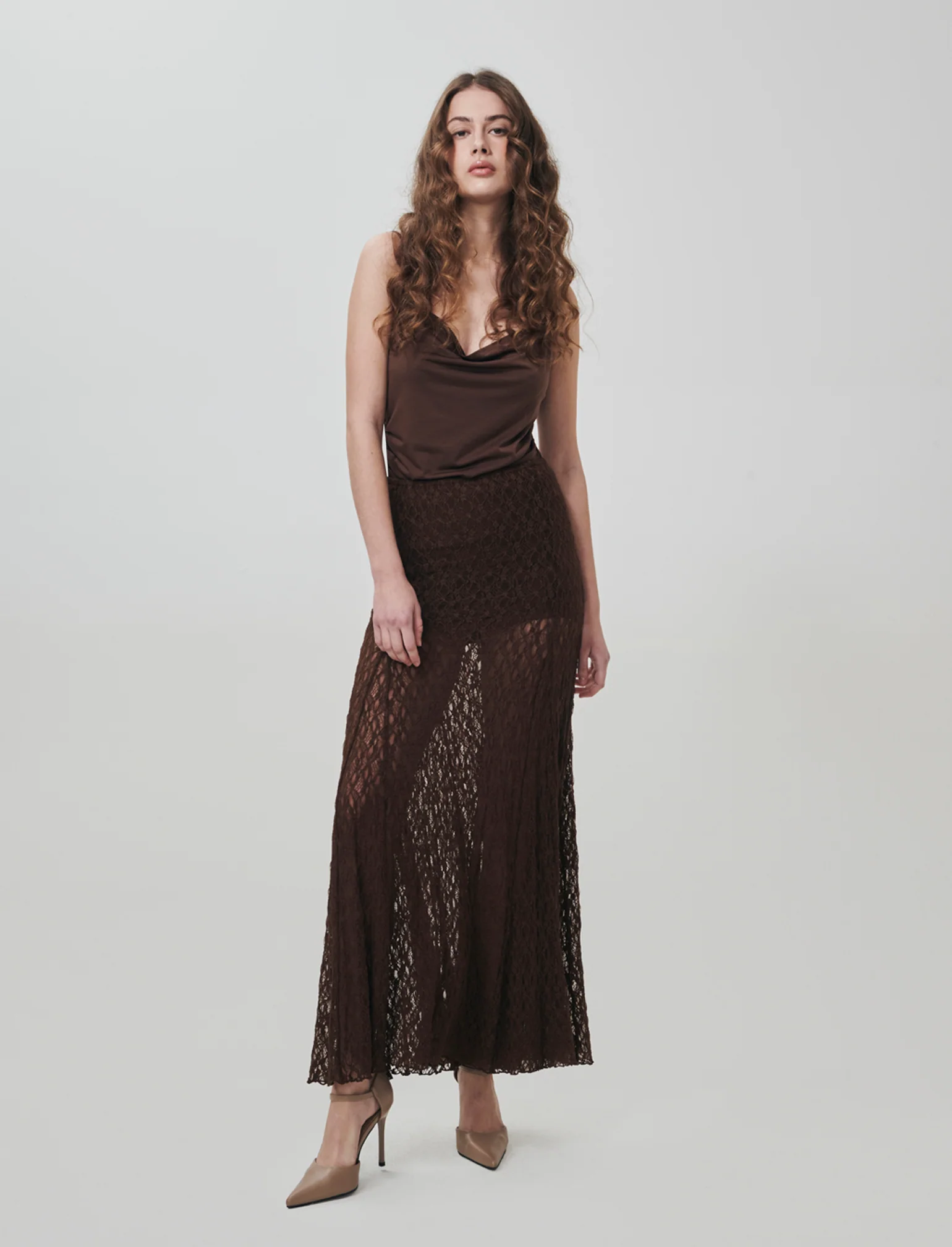 Body con spalline e scollo morbido - Marrone cioccolato - Image 4