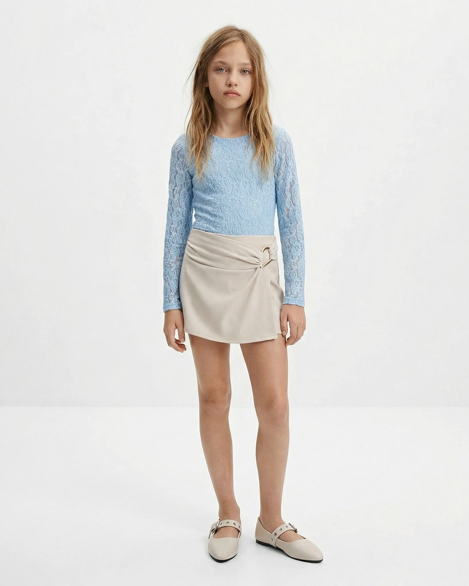 Body in pizzo girocollo per bambina - Azzurro - Image 4