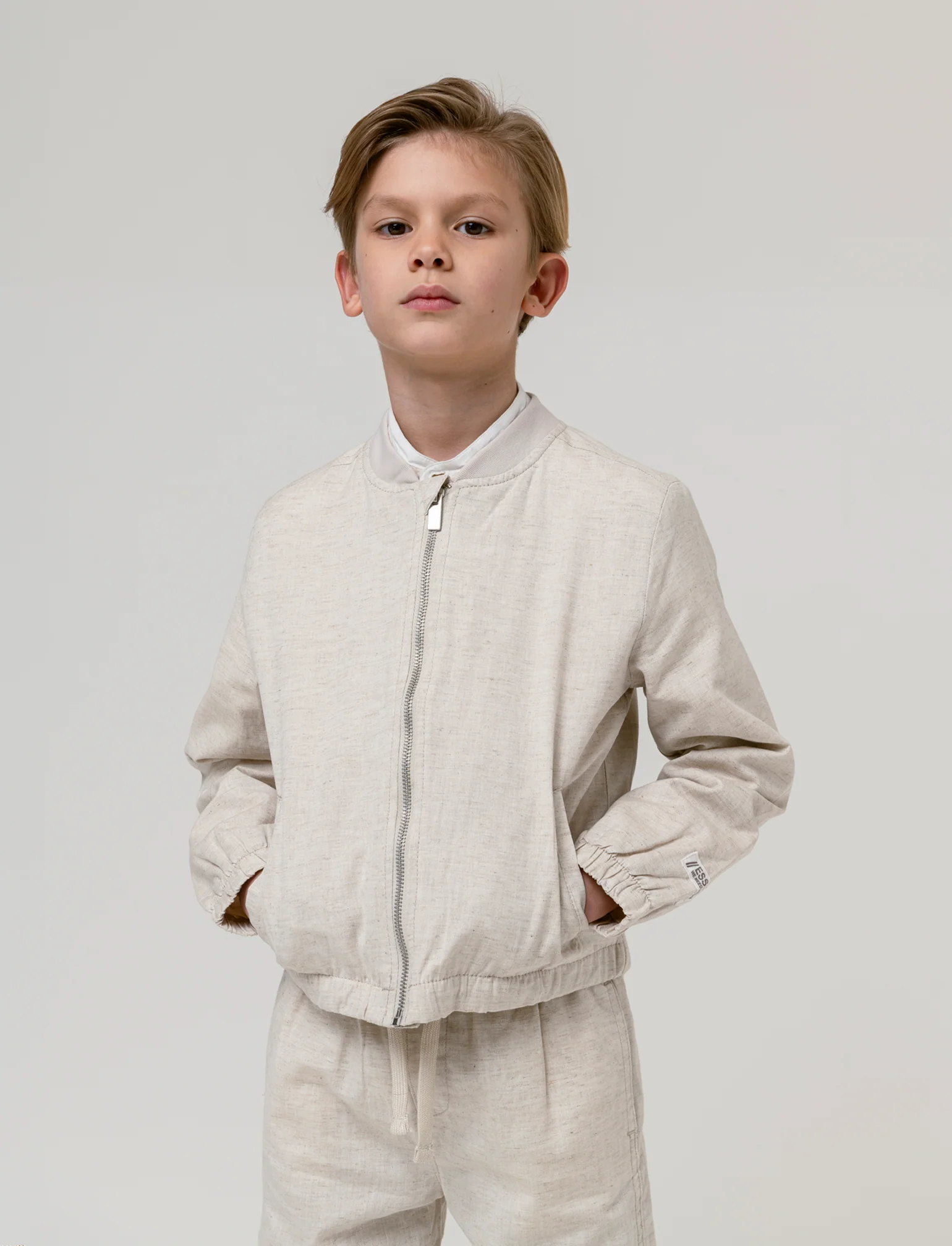 Bomber misto lino da bambino - Sabbia