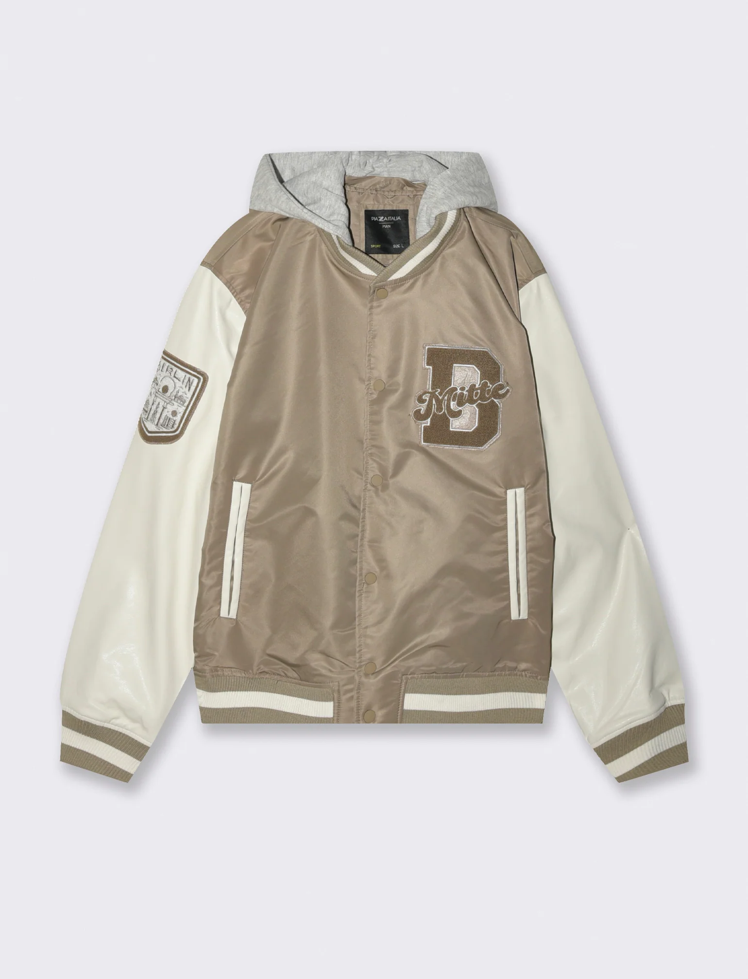 BOMBER VARSITY CON CAPPUCCIO - Grigio tortora - Image 2