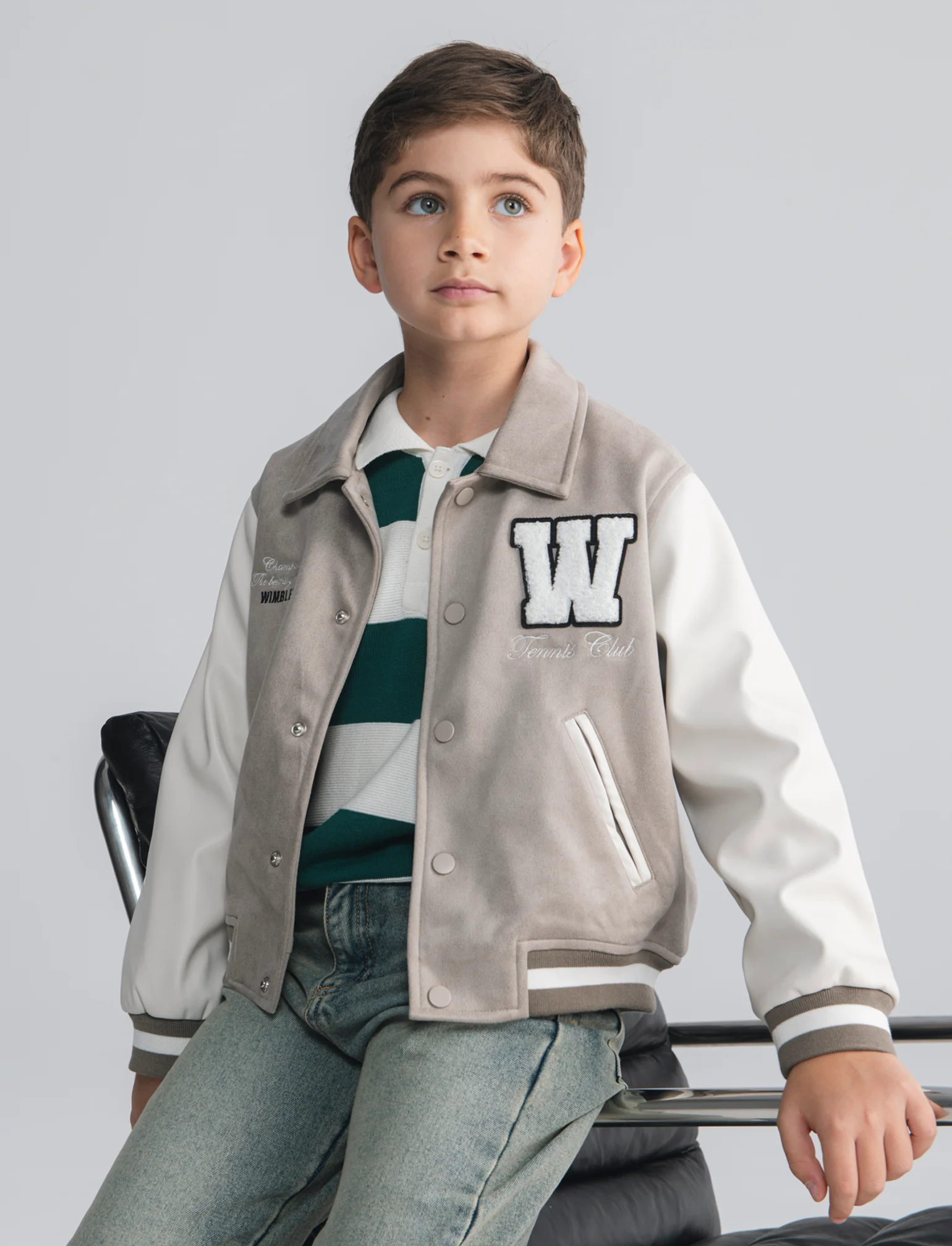 Bomber varsity oversize con zip e patch - Grigio tortora - Image 3