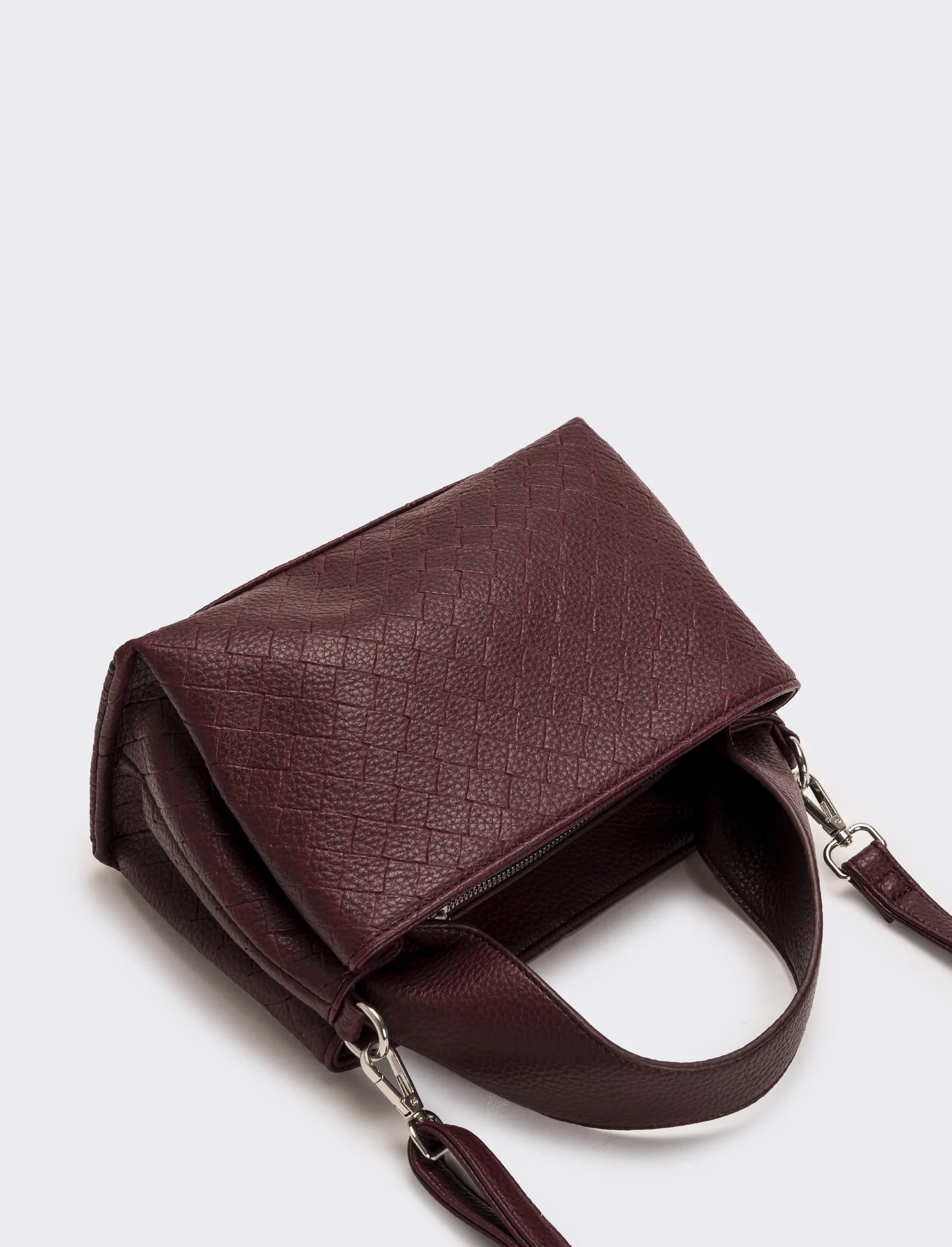 Borsa a mano con stampa intreccio donna - Bordeaux - Image 3
