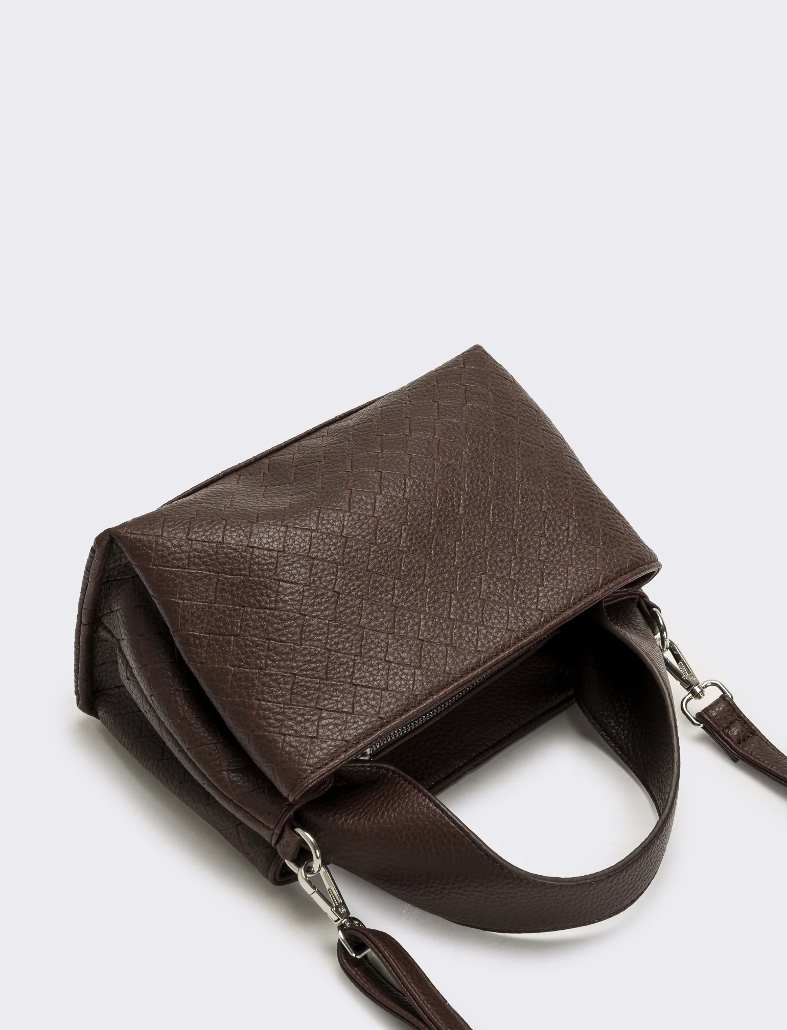Borsa a mano con stampa intreccio donna - Marrone - Image 3