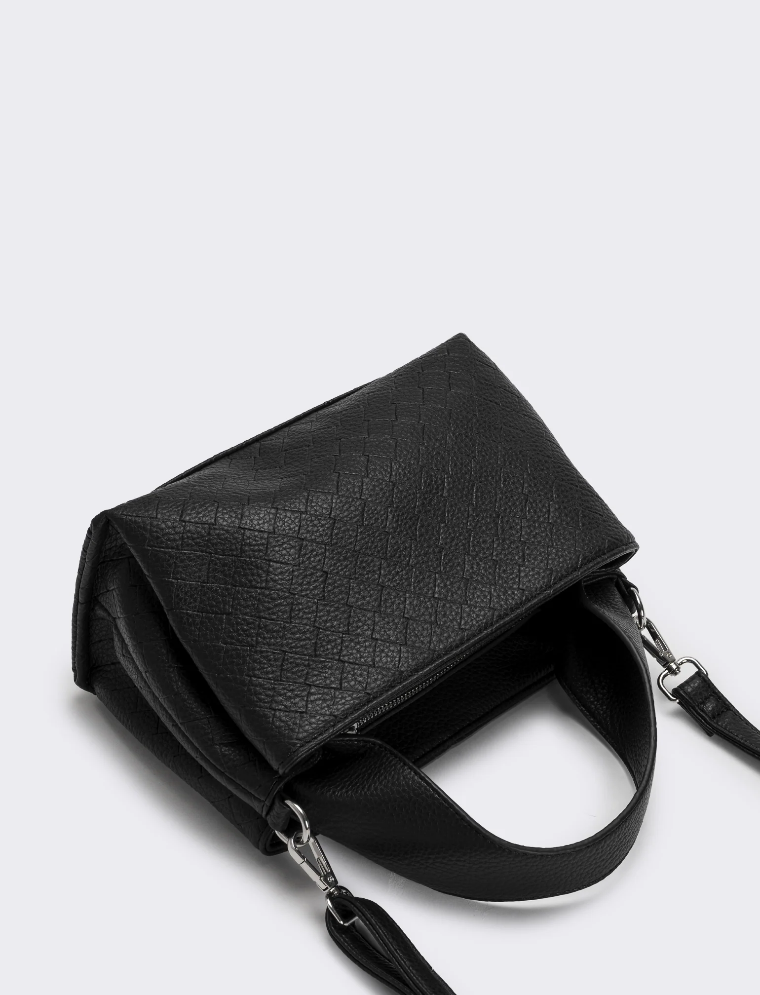 Borsa a mano con stampa intreccio donna - Nero - Image 3