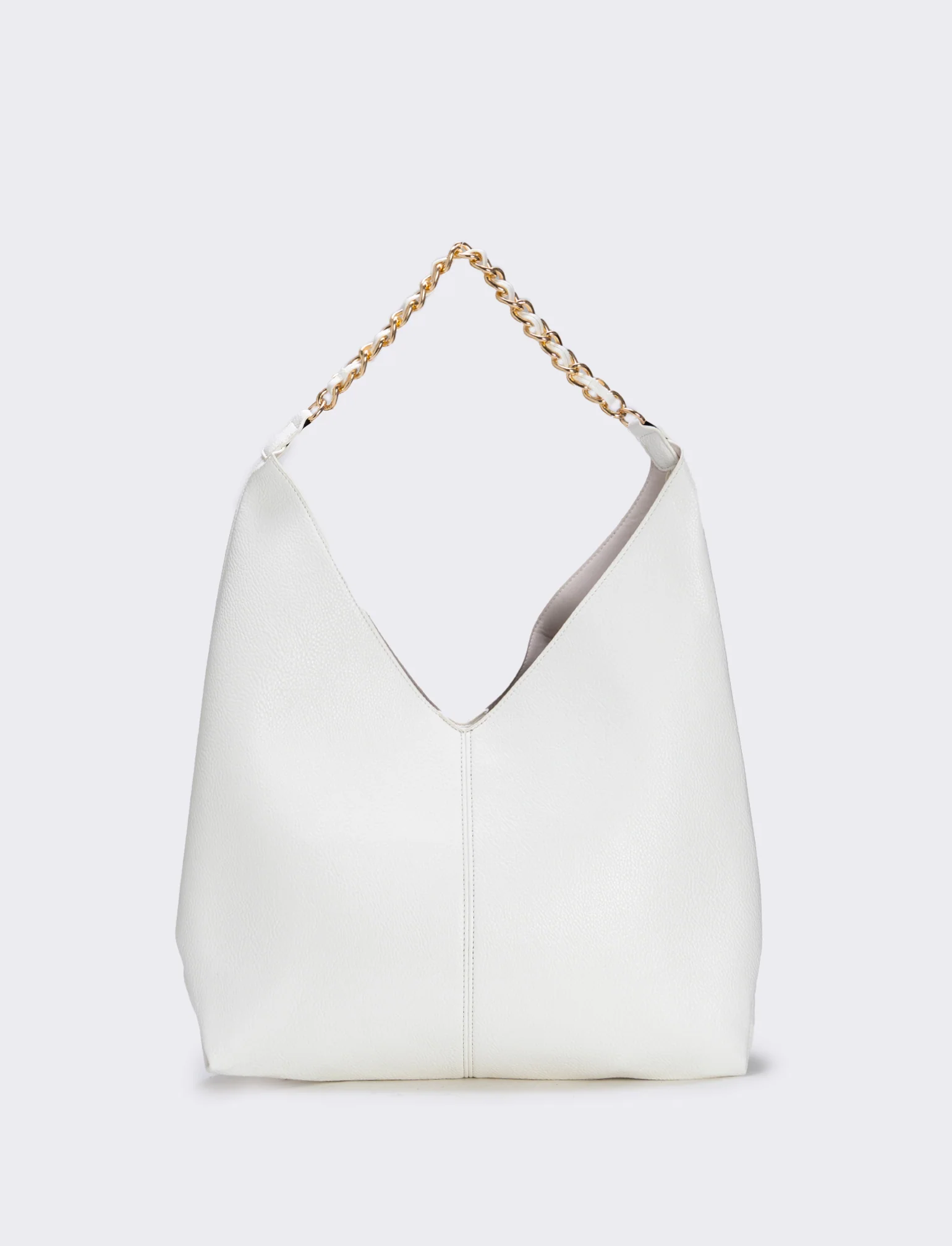 Borsa a sacca con catena elegante - Bianco
