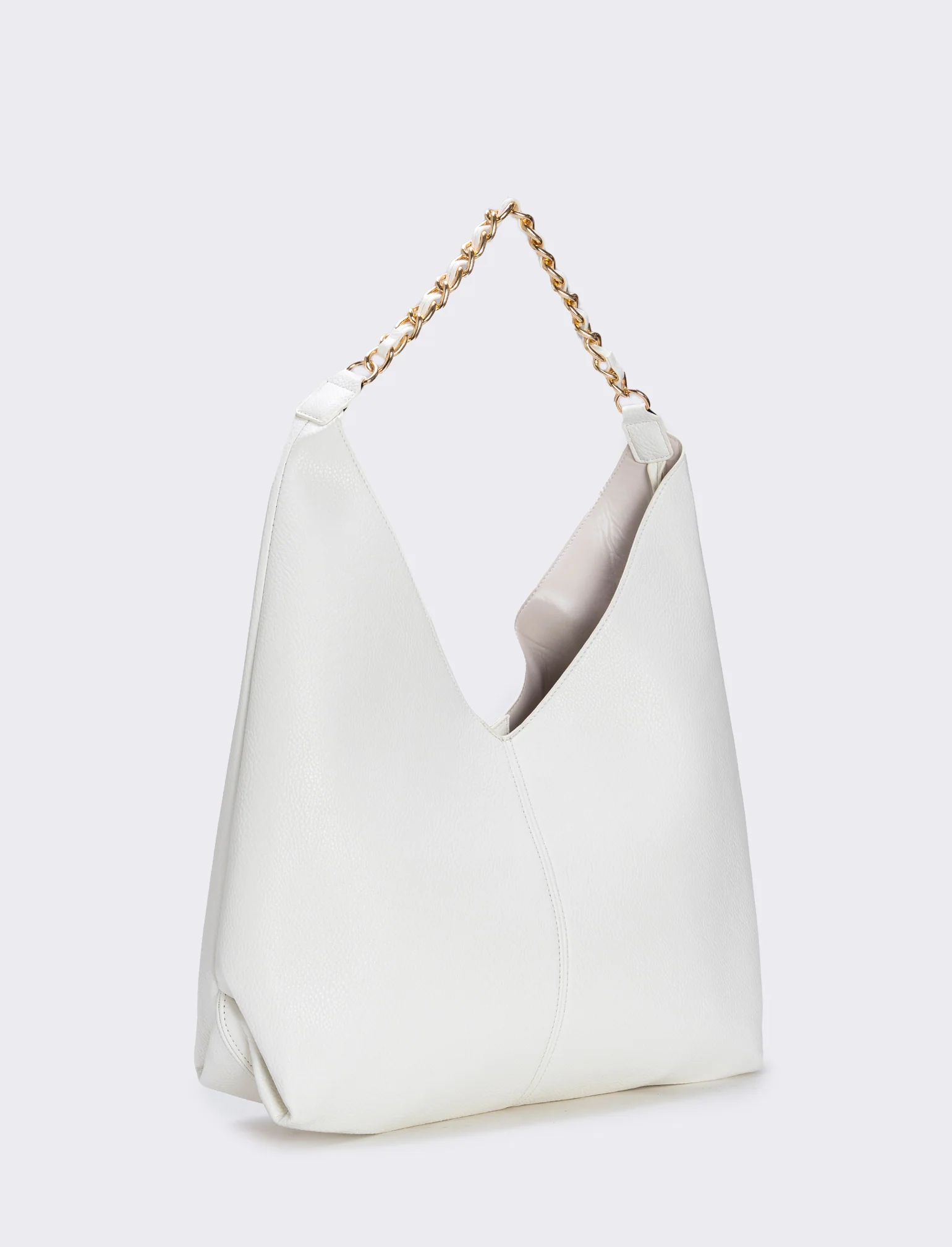 Borsa a sacca con catena elegante - Bianco - Image 2