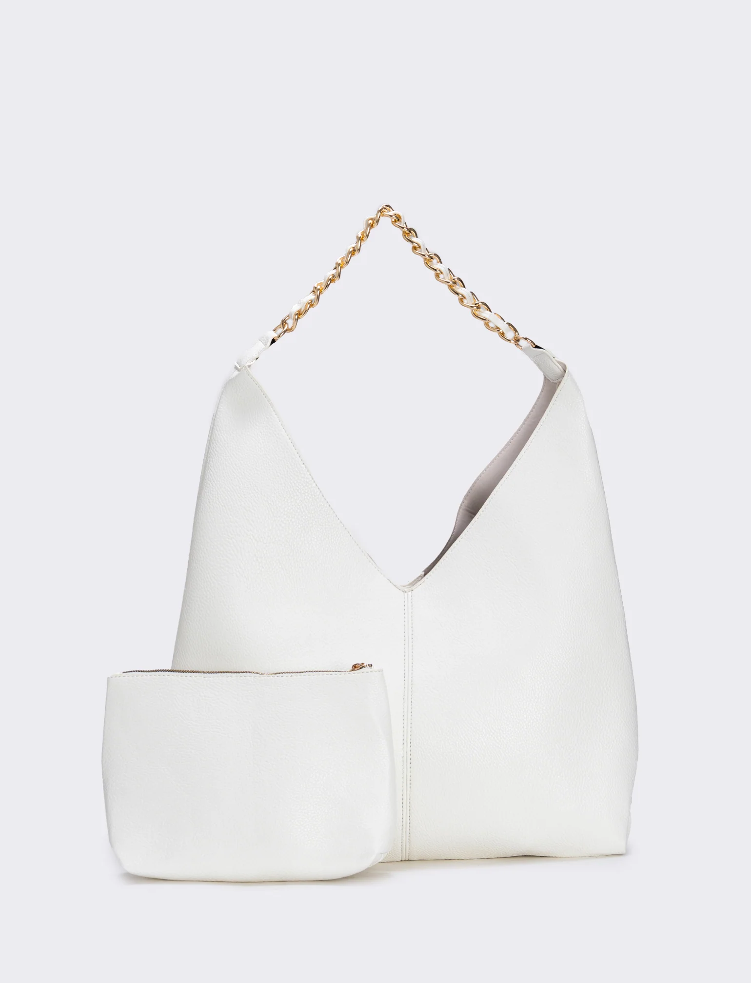 Borsa a sacca con catena elegante - Bianco - Image 3