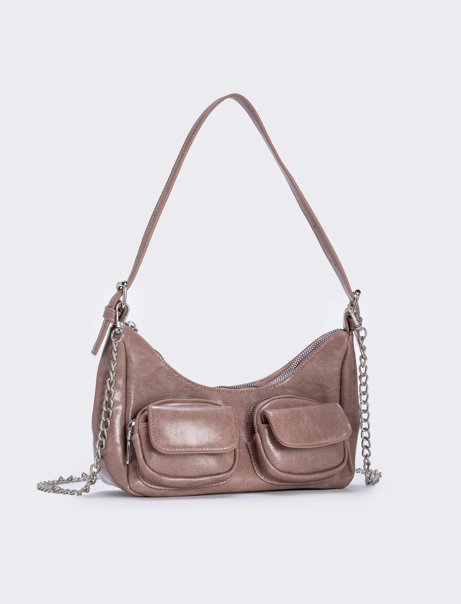Borsa a spalla con tasche avanti - Beige - Image 2