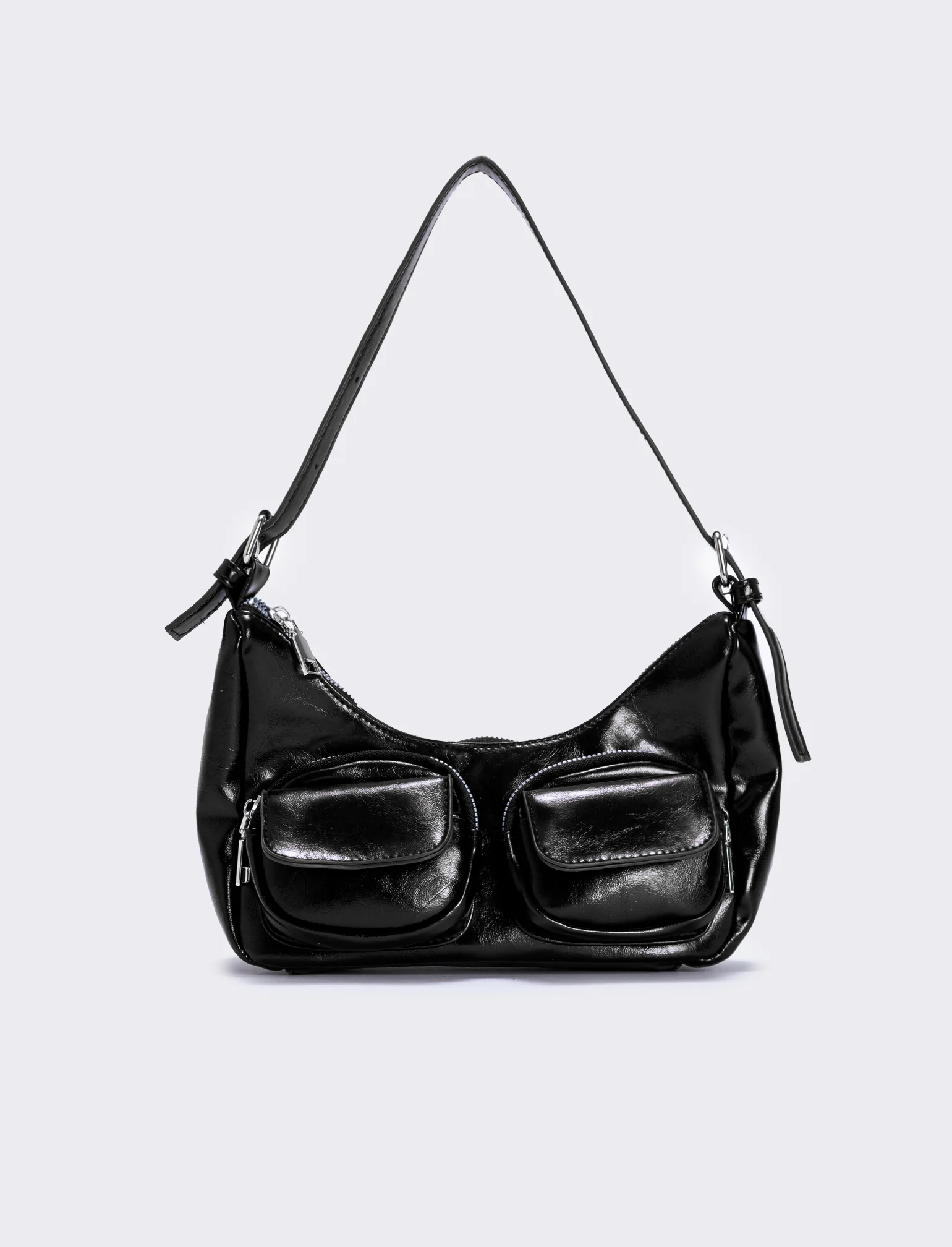 Borsa a spalla con tasche avanti - Nero