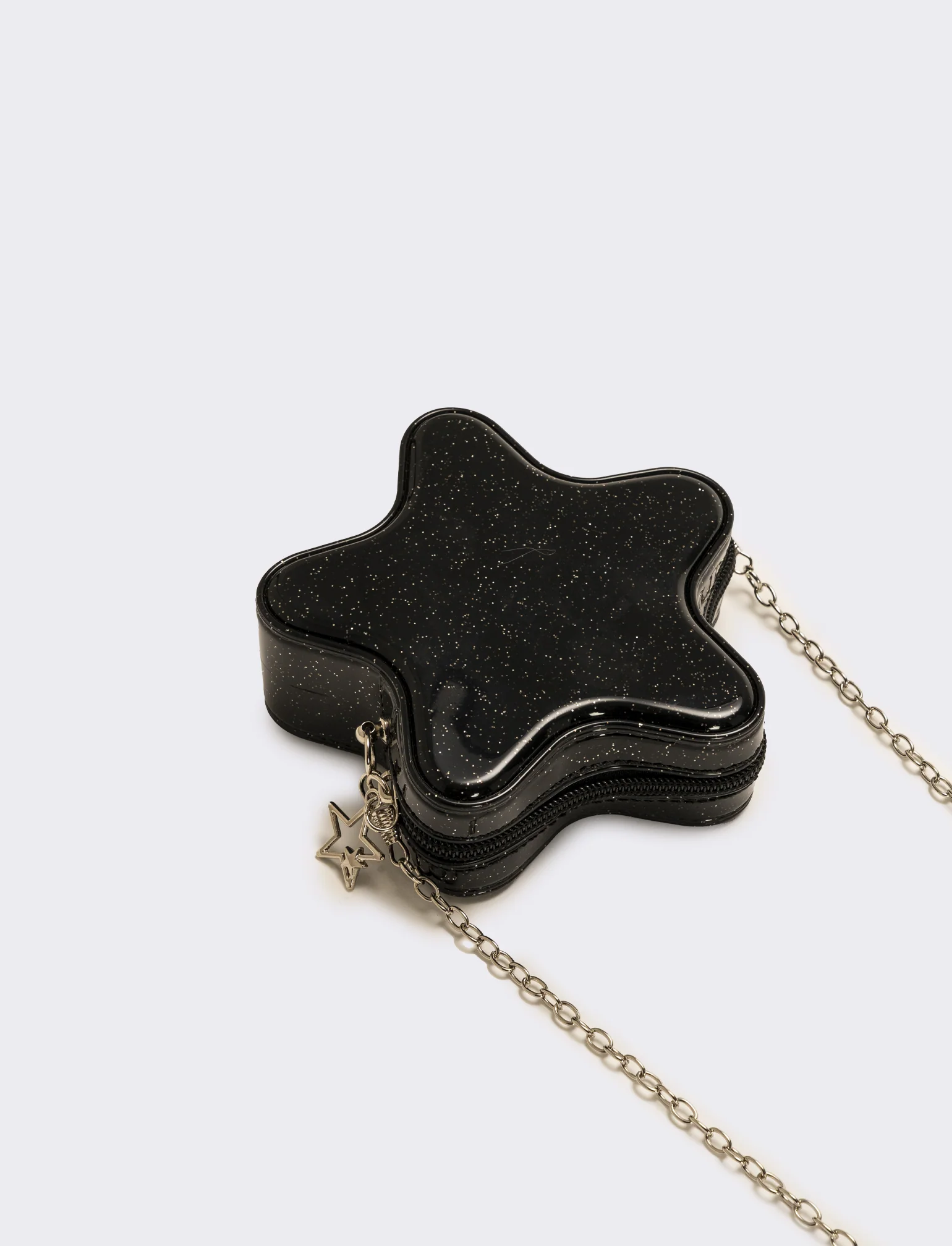Borsa bambina gommata stella glitter con tracolla - Nero - Image 3