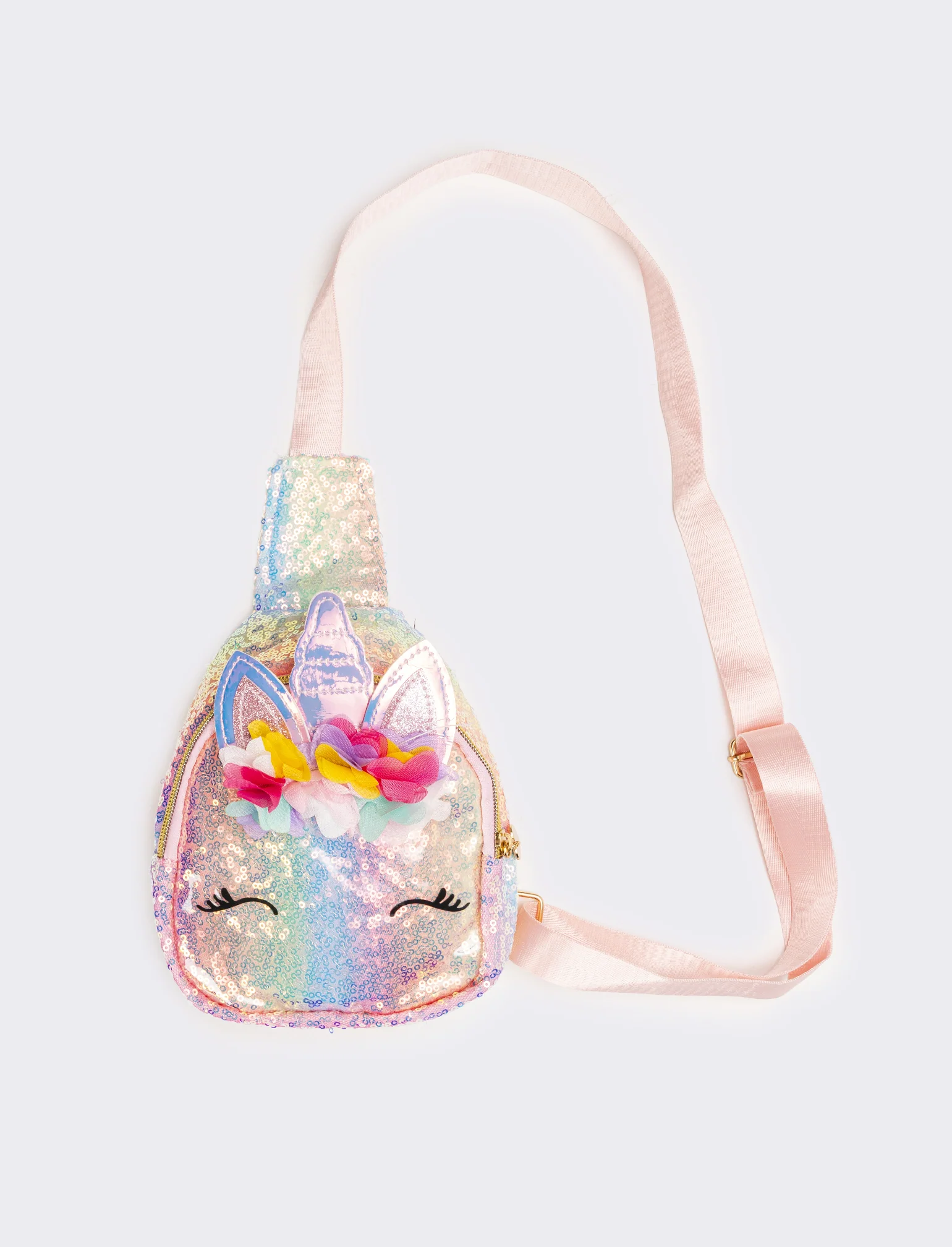 Borsa bambina monospalla unicorno con paillettes - Rosa