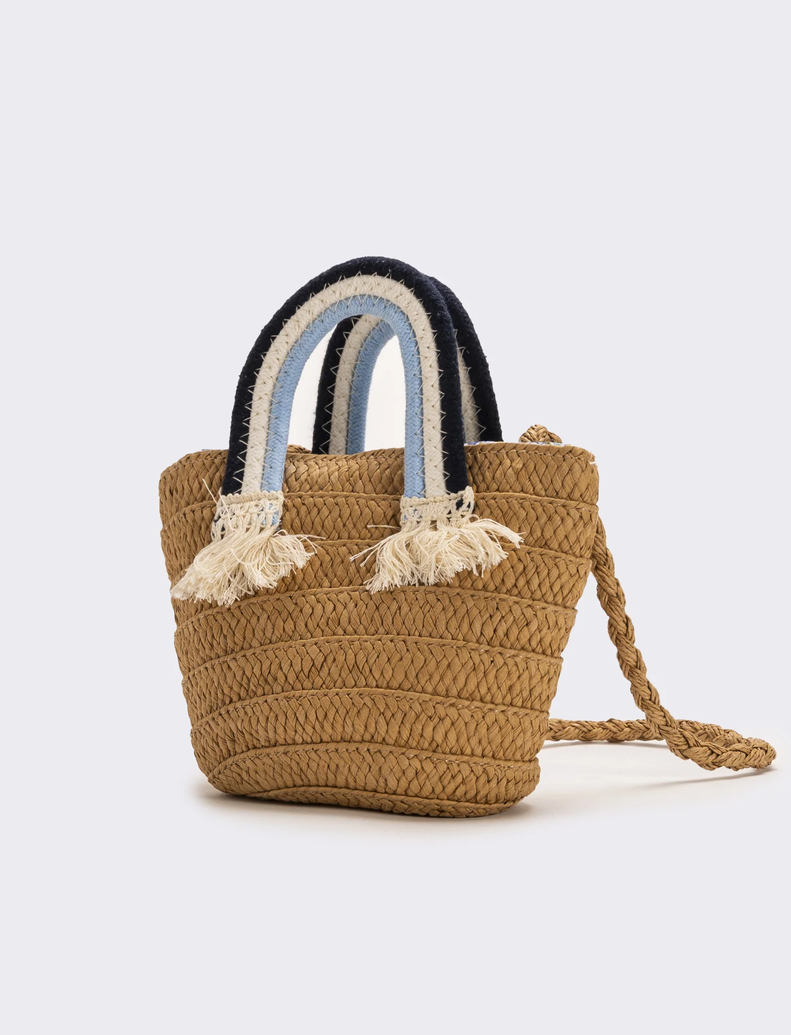 Borsa bambina paglia manico rainbow - Blu - Image 2