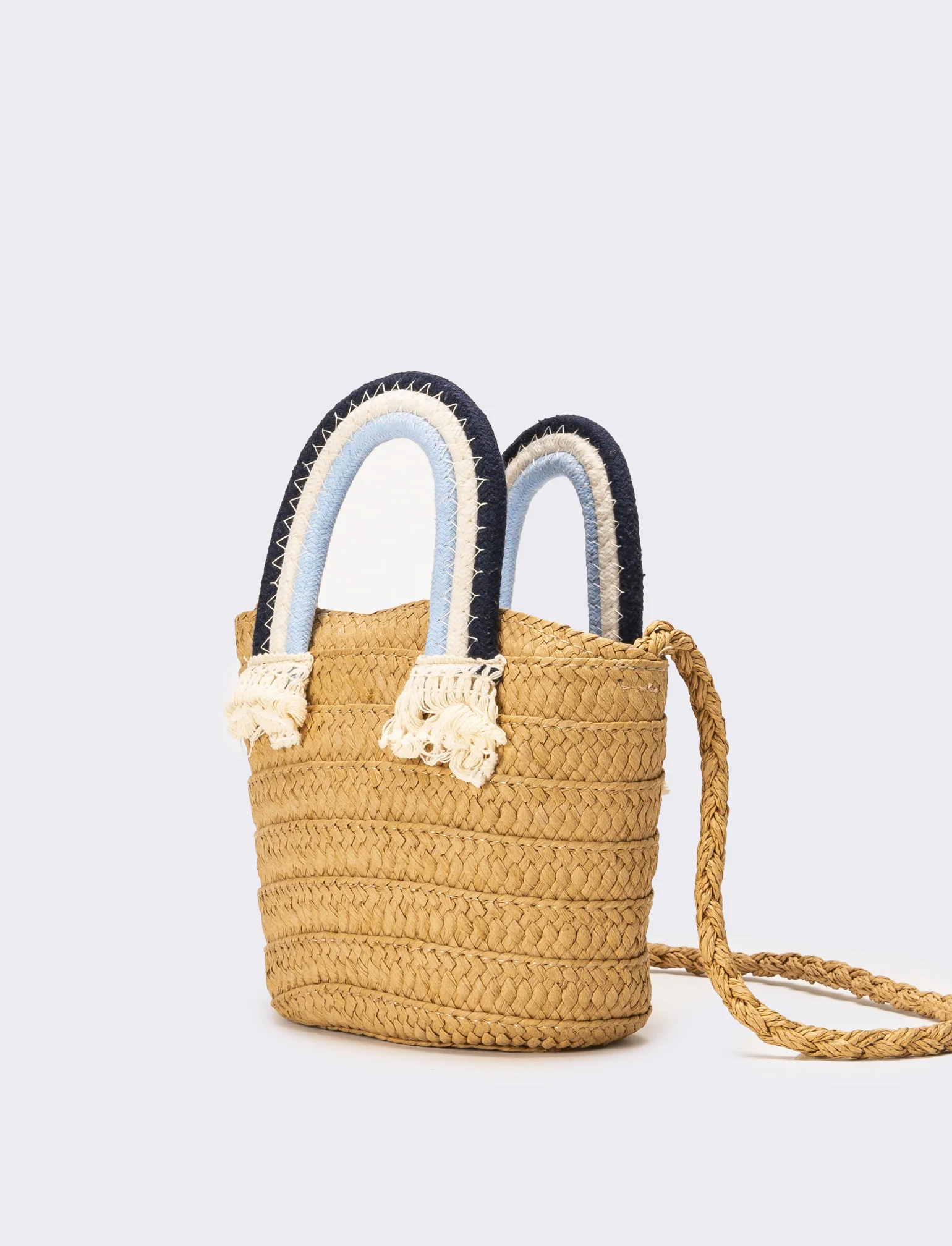 Borsa bambina paglia manico rainbow - Blu - Image 4