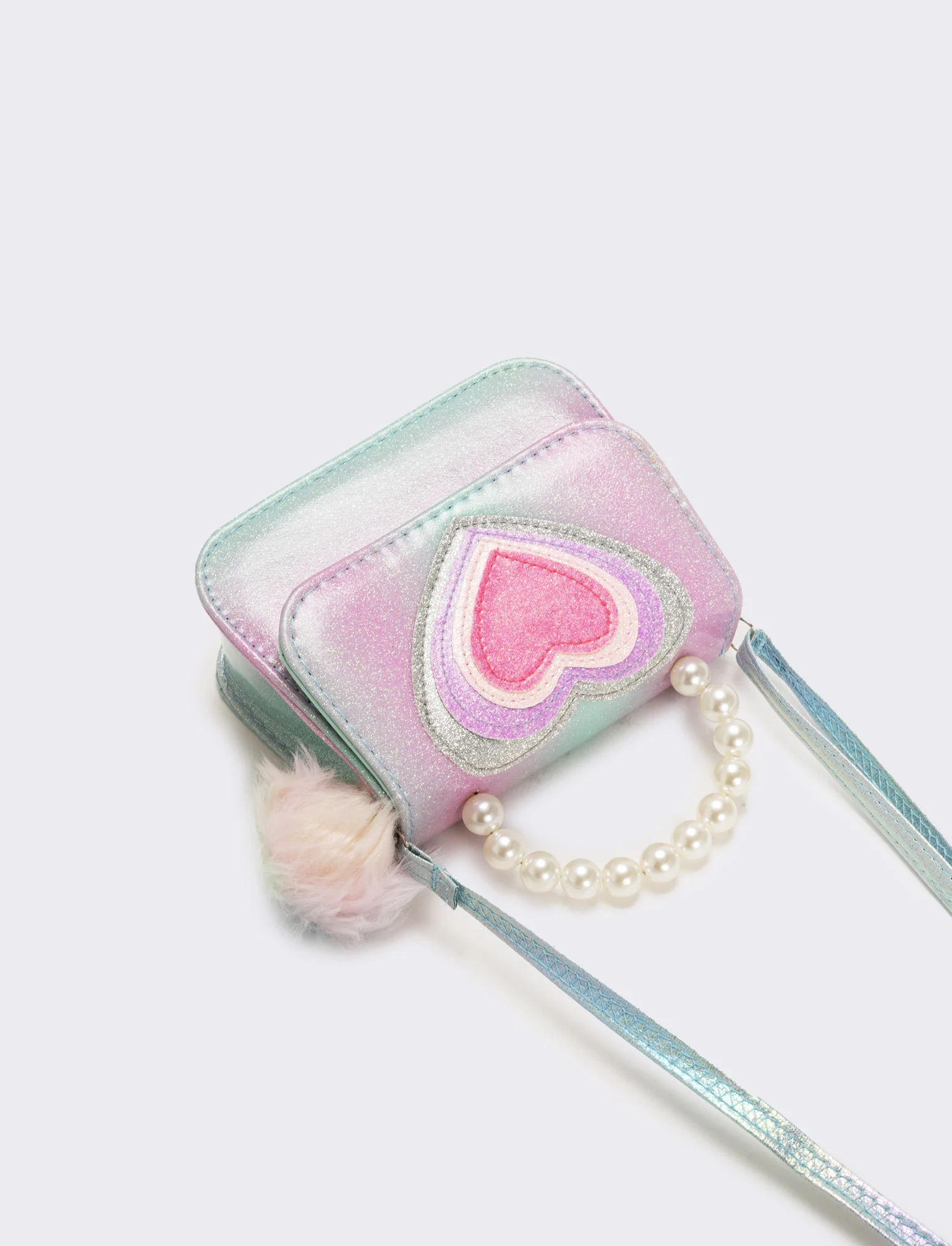Borsa bambina tracollina con patta e manico in perle - Turchese - Image 2