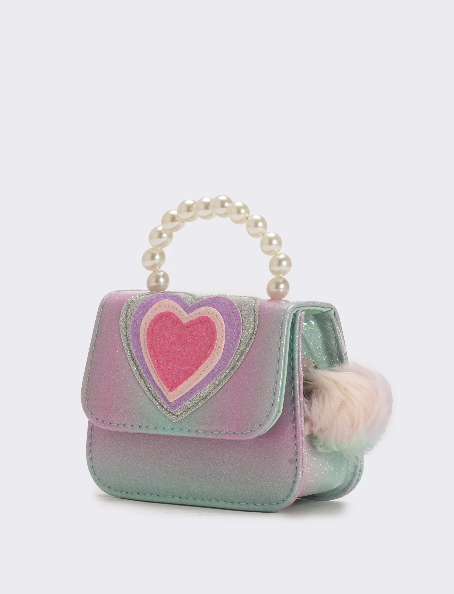 Borsa bambina tracollina con patta e manico in perle - Turchese - Image 3