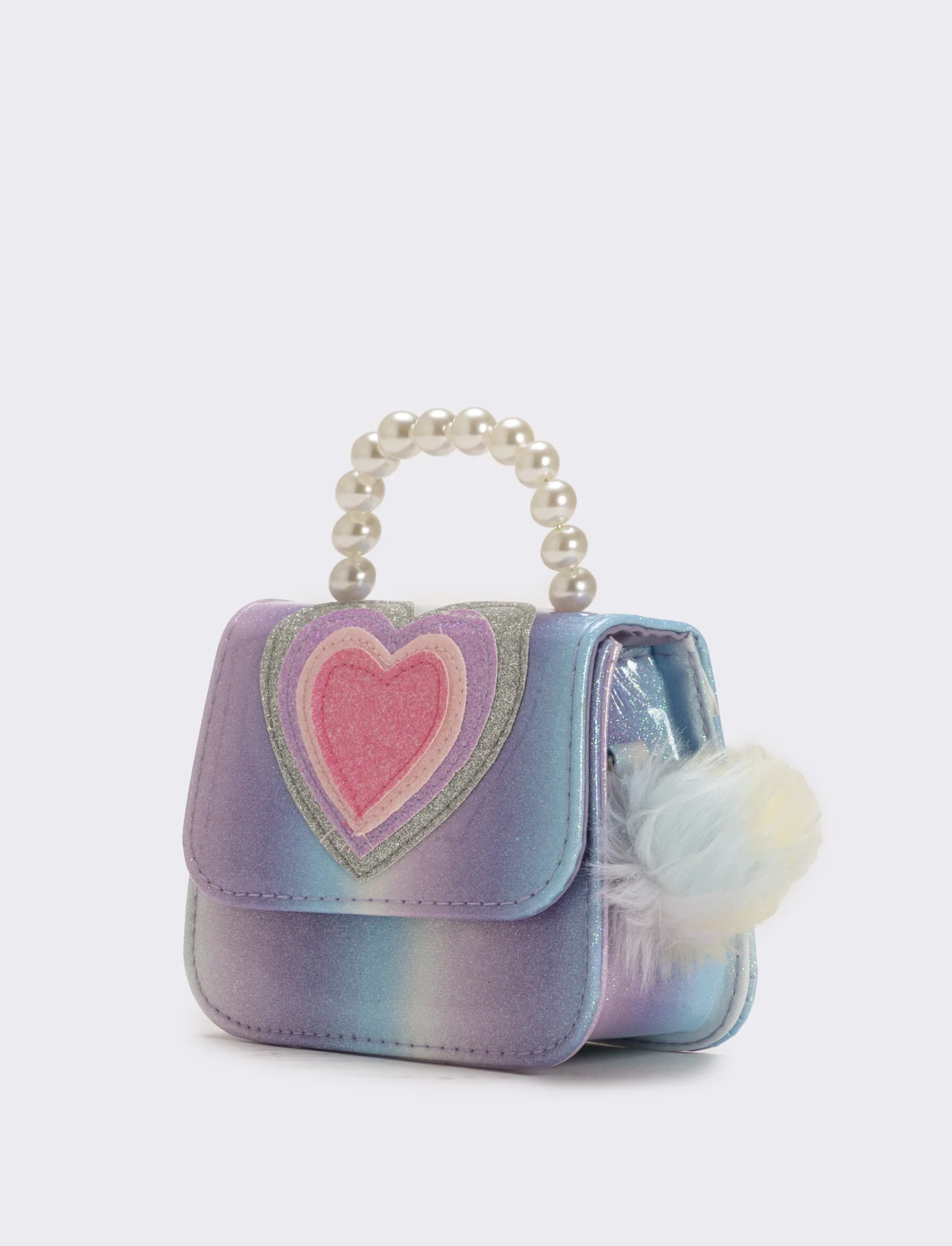 Borsa bambina tracollina con patta e manico in perle - Viola - Image 3
