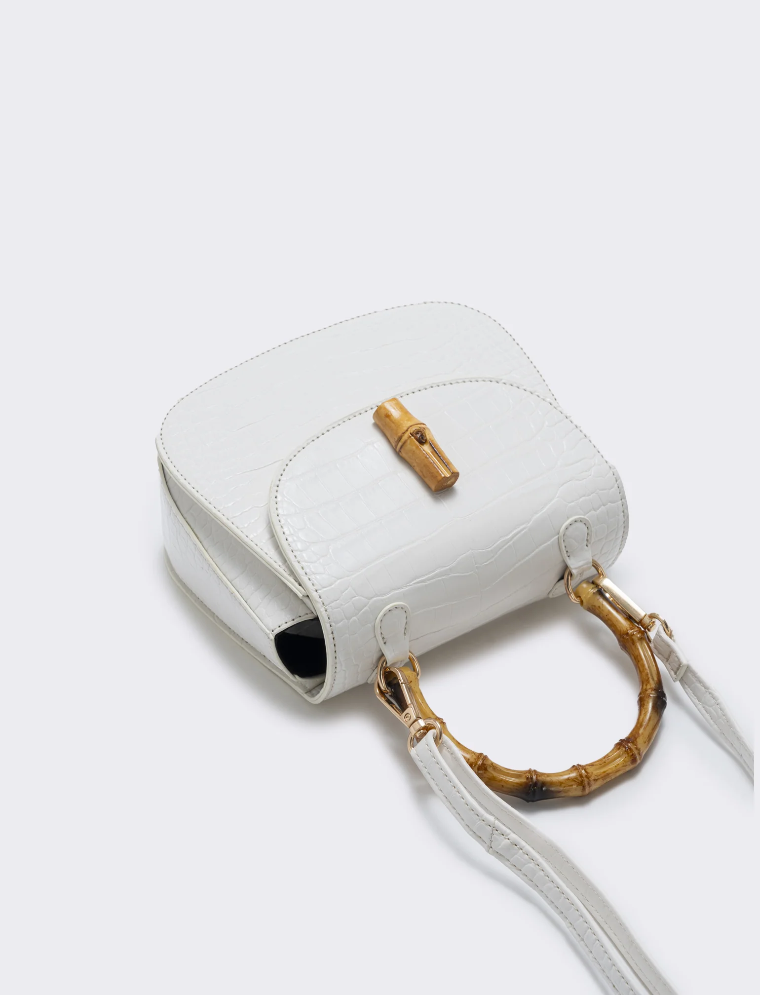 Borsa bamboo con stampa cocco elegante - Bianco panna - Image 3
