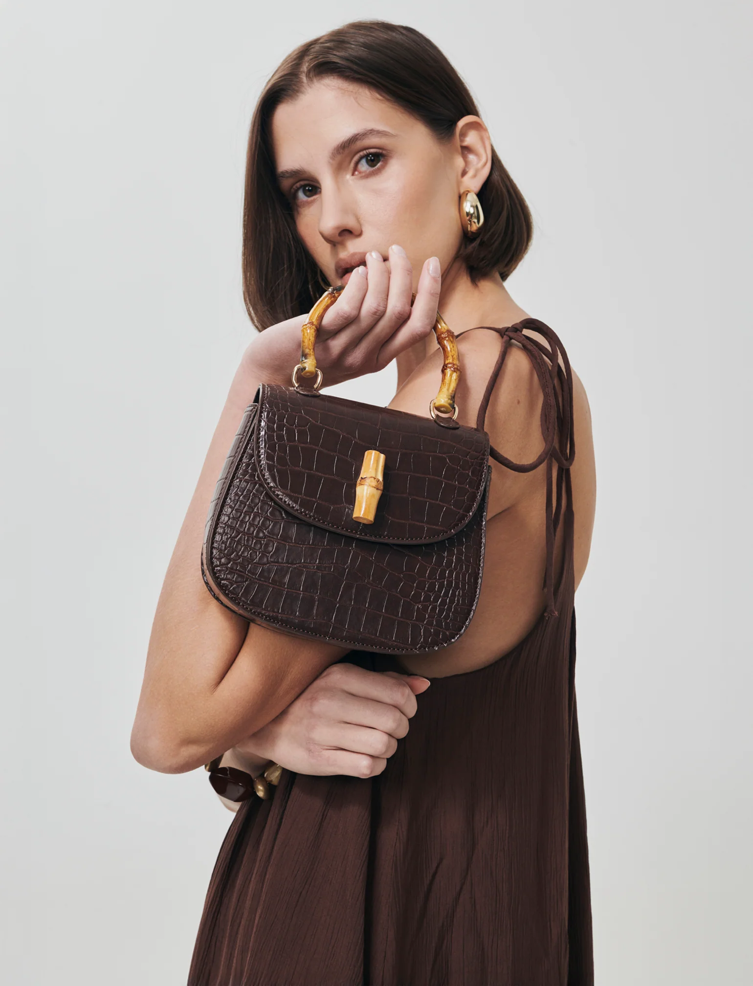 Borsa bamboo con stampa cocco elegante - Moro - Image 3