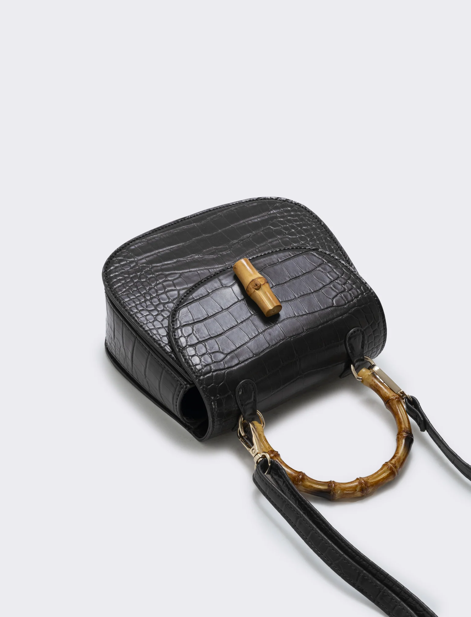 Borsa bamboo con stampa cocco elegante - Nero - Image 2