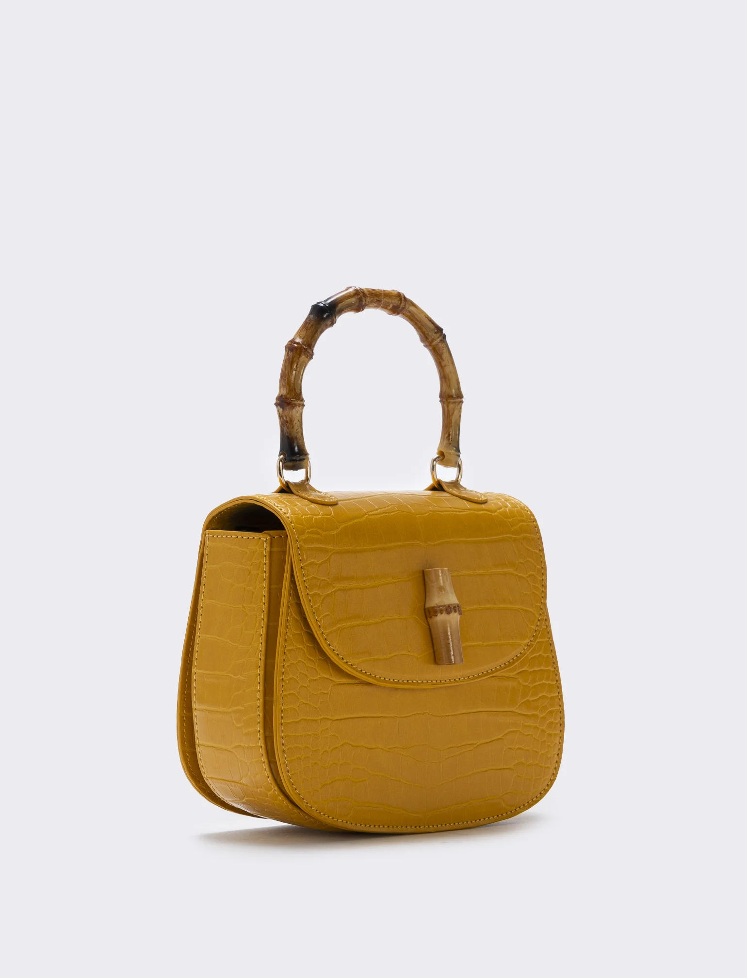 Borsa bamboo con stampa cocco elegante - Ocra - Image 2