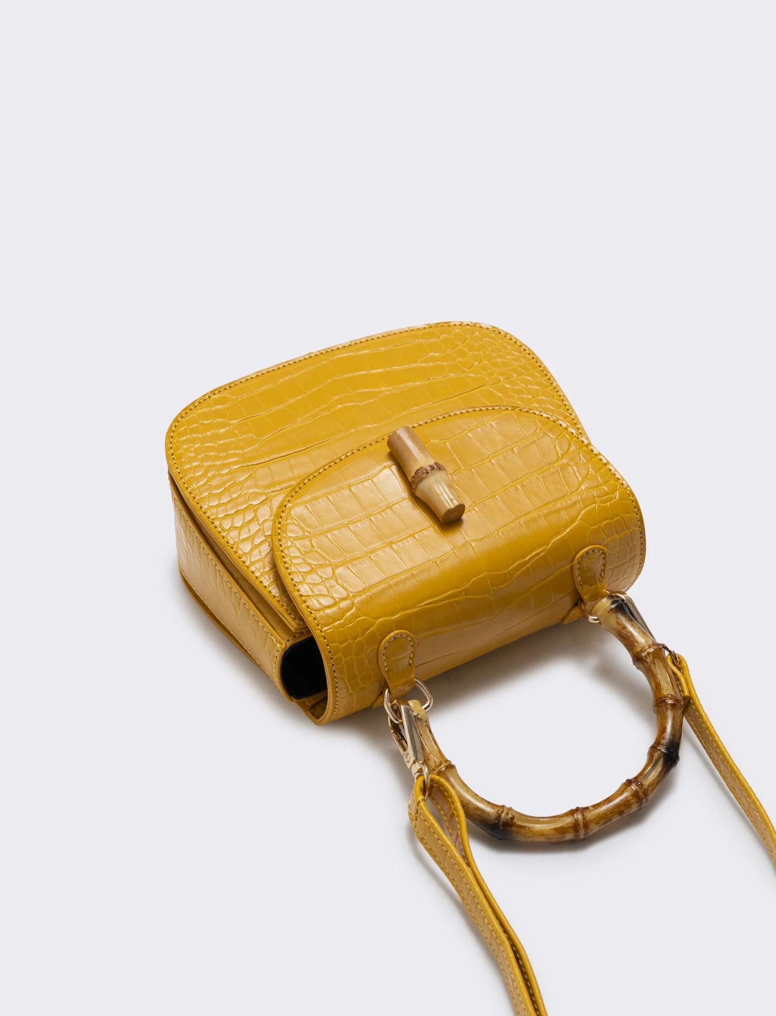 Borsa bamboo con stampa cocco elegante - Ocra - Image 3