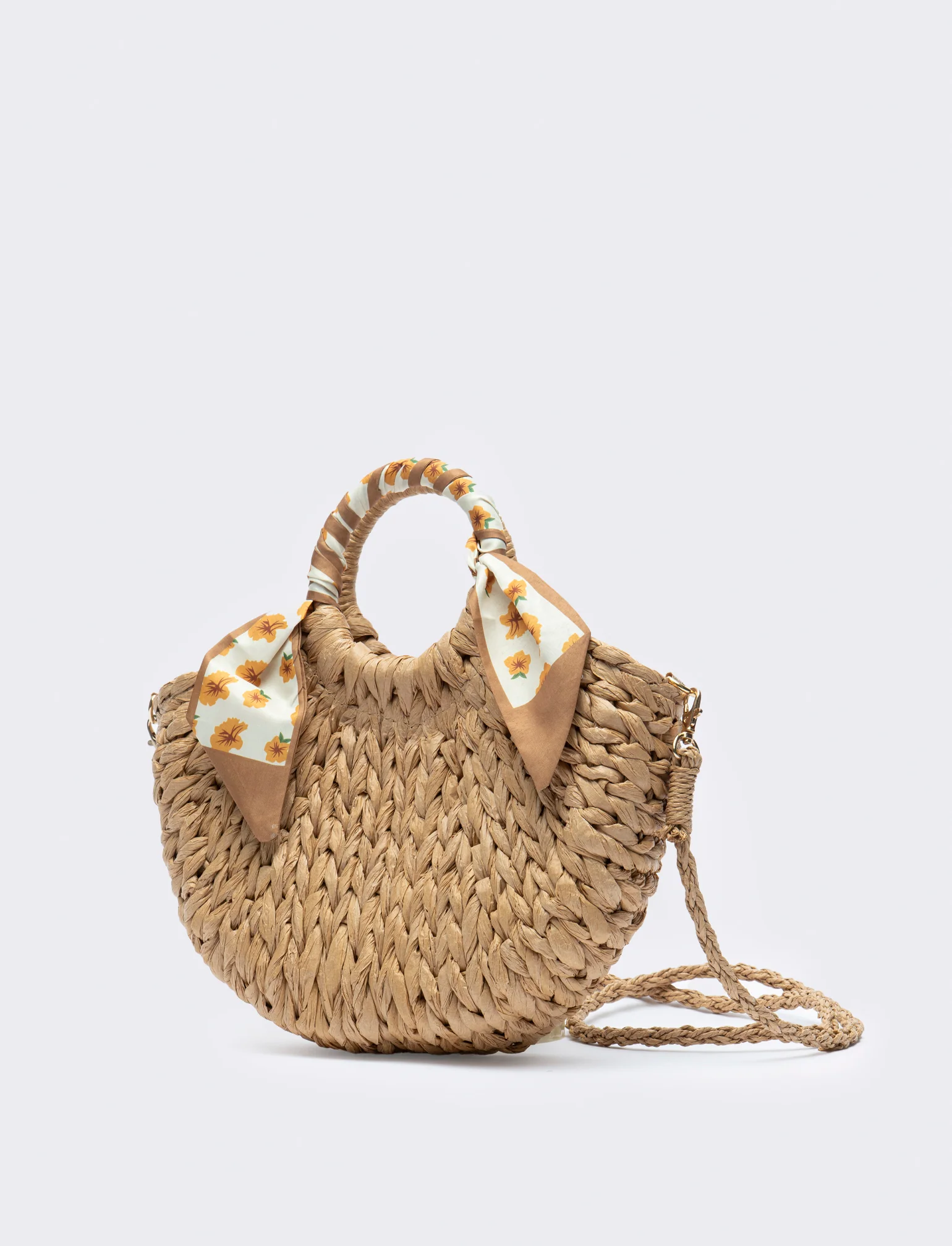 Borsa con manico tondo e foulard - Marrone - Image 2