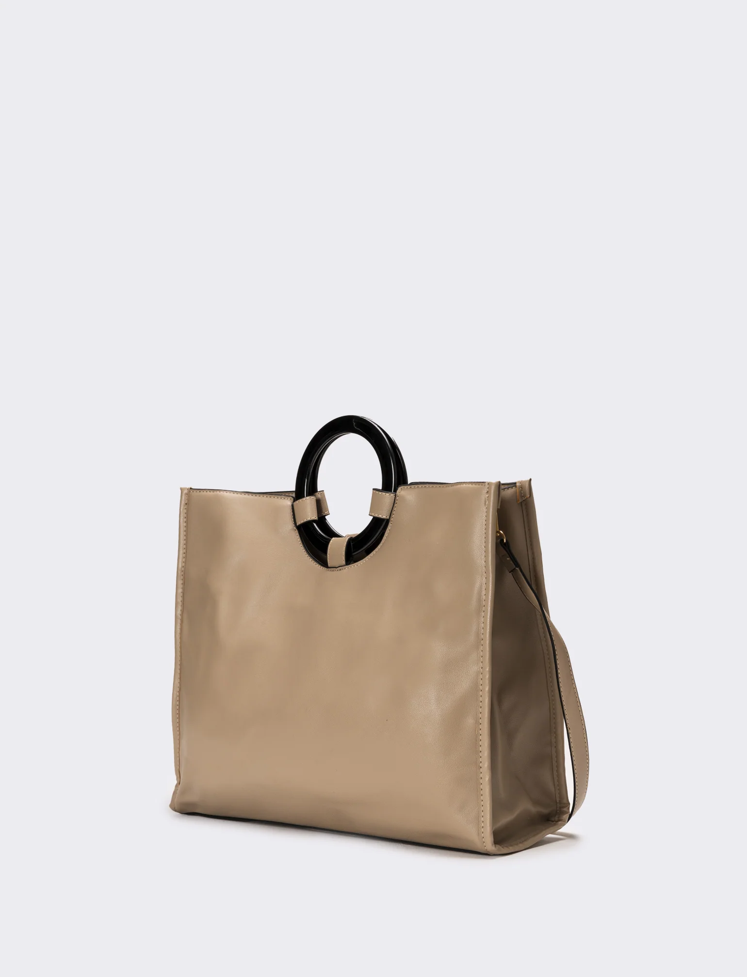Borsa con manico tondo e tracolla - Beige - Image 2