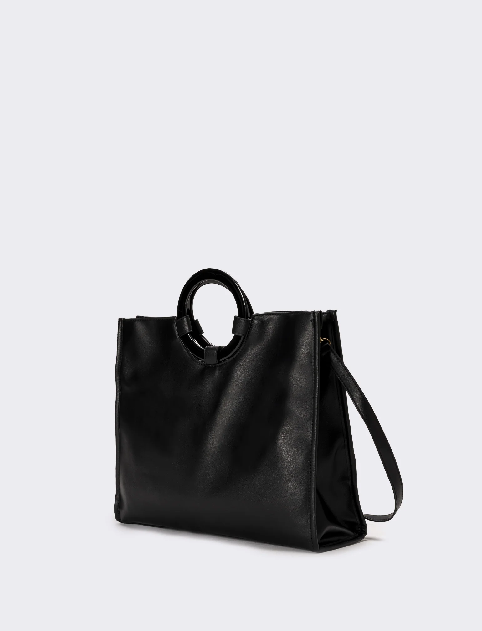 Borsa con manico tondo e tracolla - Nero - Image 2