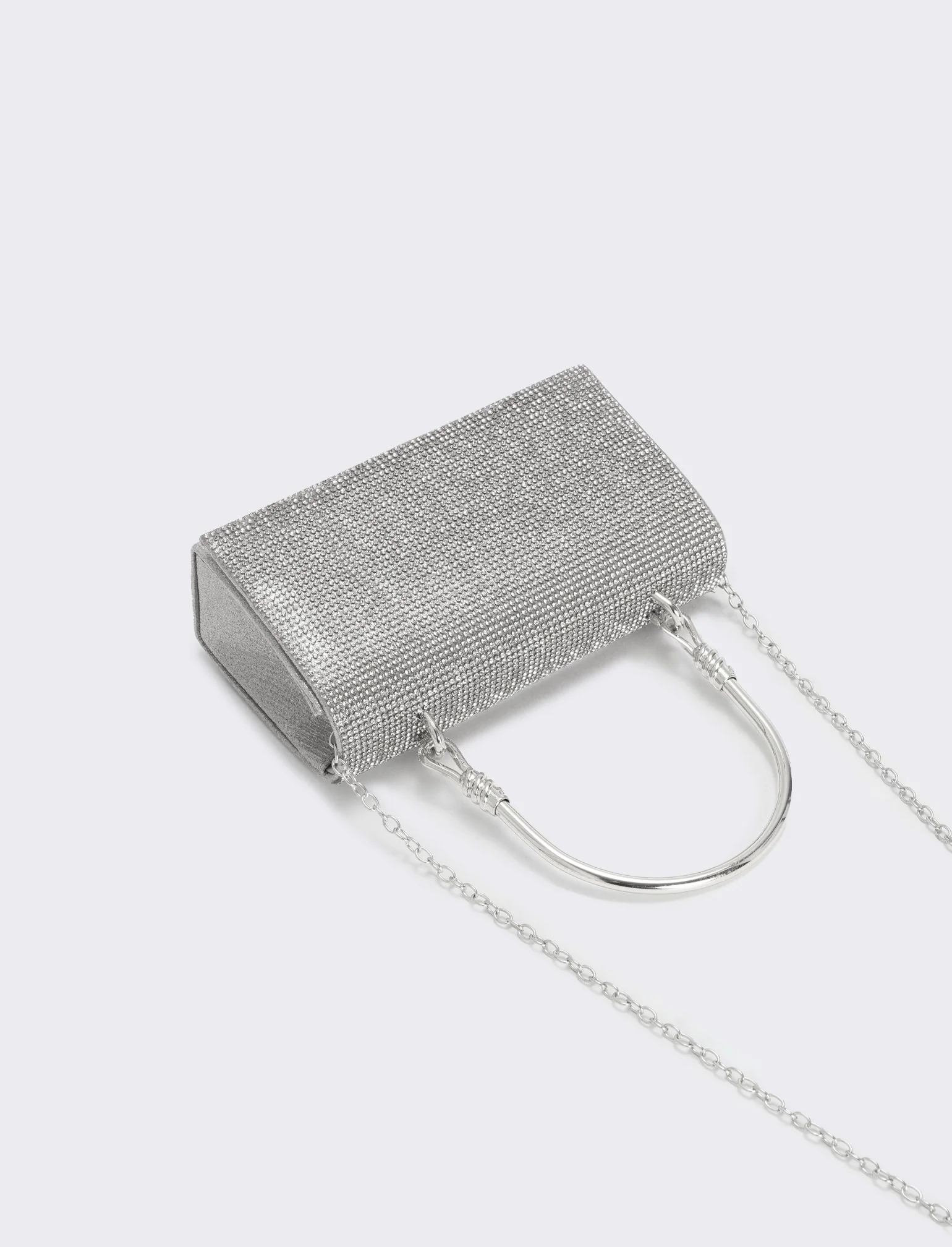 Borsa con strass e manico metallico - Nero - Image 3