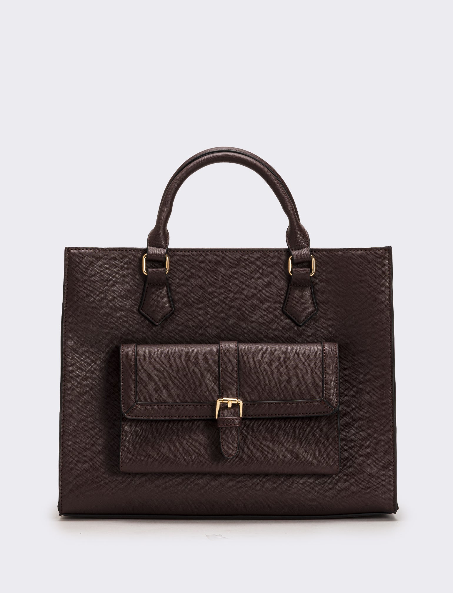Borsa con tasca grande e tracolla in saffiano donna - Moro